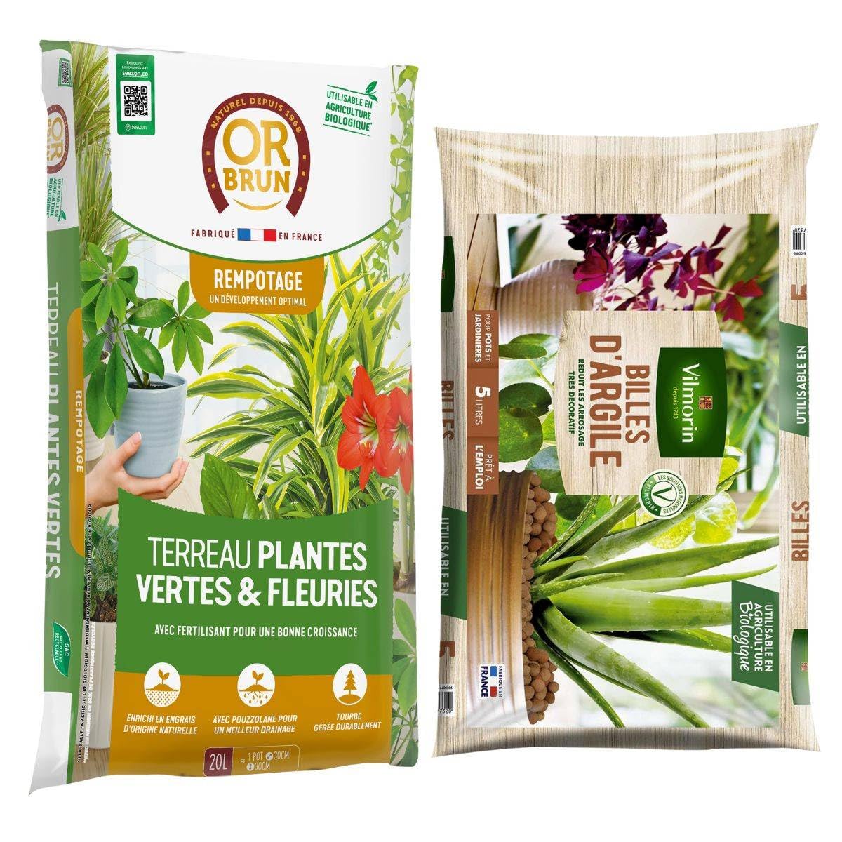 Multitanks Terreau Or Brun Plantes Vertes 20L + Billes d'argile : Rempotage Facile et Durable