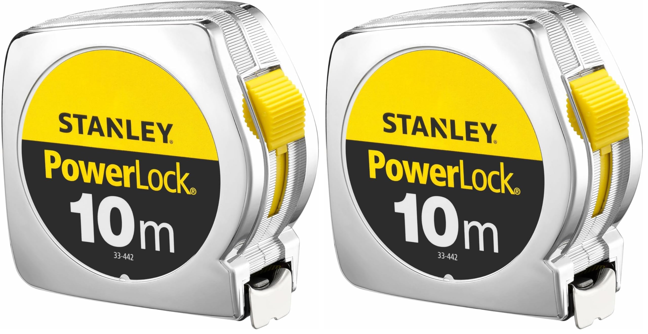 Stanley 1-33-442 Mesure 10 M X 25 Mm Powerlock Classic Fabriqué En France - Ruban Large - Revêtement Mylar Et Blade Armor - Crochet 3 Rivets - Boitier Abs Antichocs - Blocage De Ruban (Lot de 2)