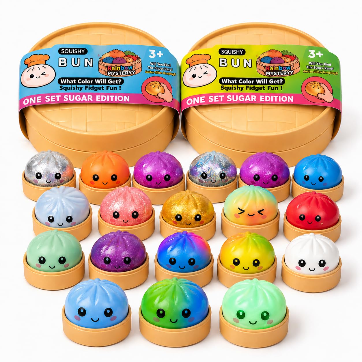 XXL Mystery Dumplings Squishy Squeeze Buns con scatola (9,5 cm) – Viral Trend Anti Stress Giocattolo da schiacciare – Pallone da impastare in colore a sorpresa – Fidget Toy idea regalo