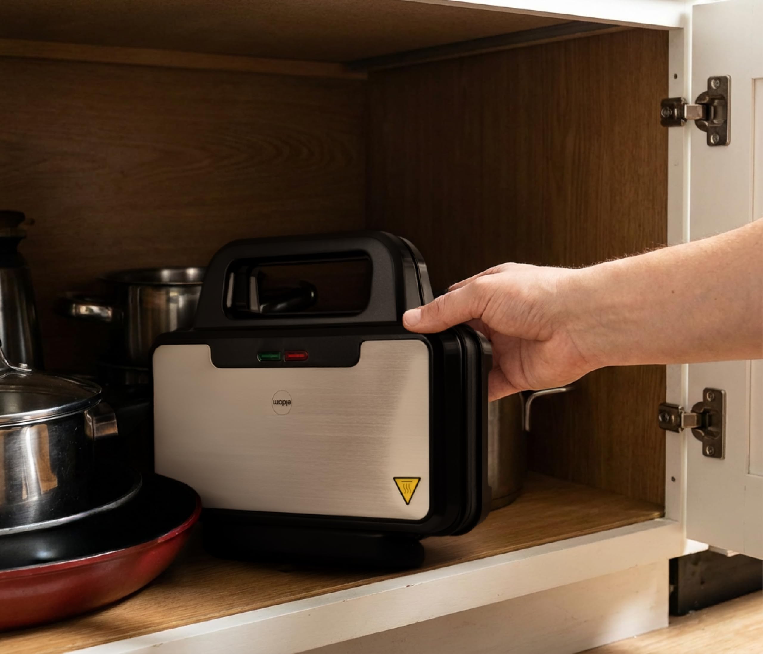 Sandwichera de 900 W, con placas antiadherentes extragrandes, 268 x 145 mm, para 2 sándwiches, almacenamiento vertical, pies antideslizantes, ST160 Eldom