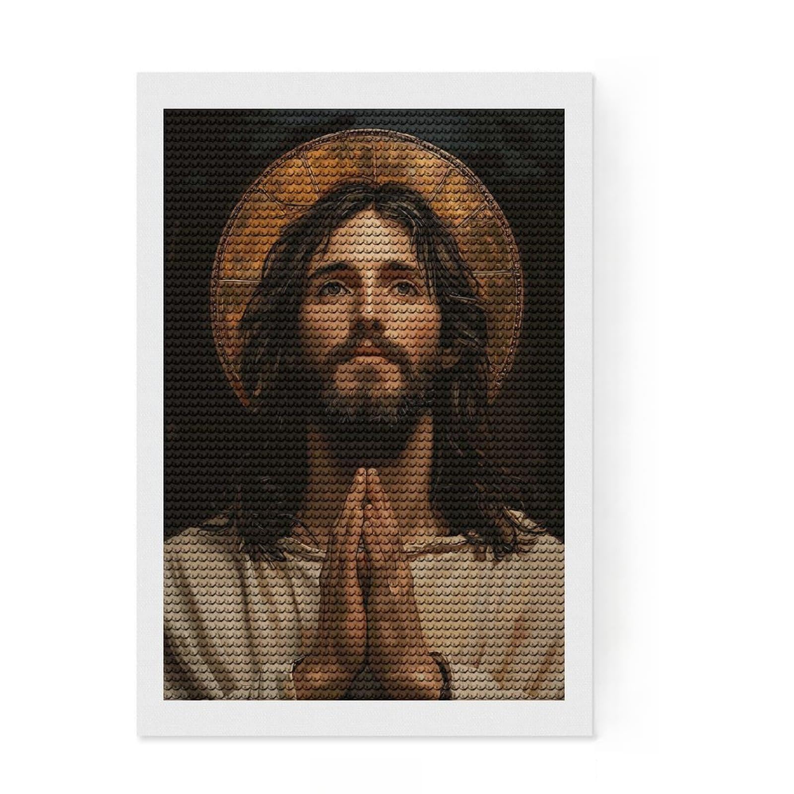 Junmoney Portrait of Jesus Christ in Prayer DIY Diamond Art Canvas Kit 8"x12", for Beginners, Simple to Start, Aesthetic Room Decor, Holiday Gift Idea