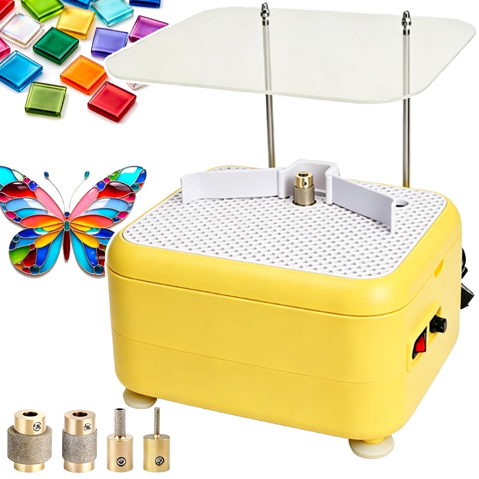 Kit de elaboración de mosaicos y vidrieras,con brocas de pulido de 1",3/4",1/4",1/8'' y motor de cobre puro doble resistente al agua,for principiantes y entusiastas del bricolaje