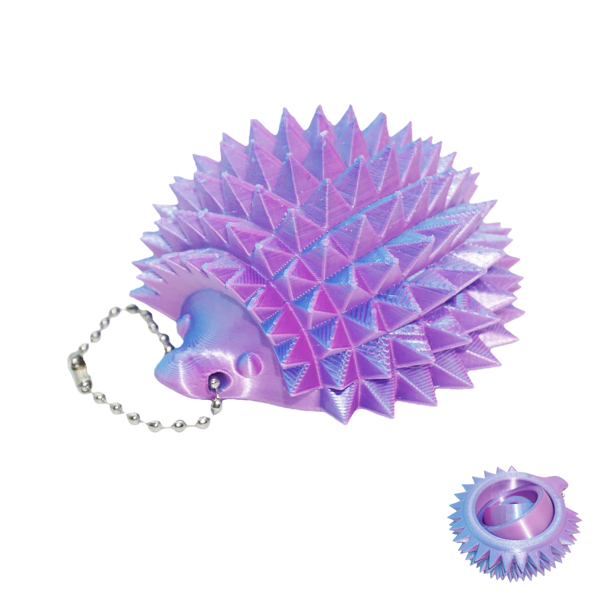Xonery Big Ouchies Pain Spinning Fidget, 3D Printed Hard Spiky Fidget, Stim Sensory for Stress Relief, Novelty Hedgehog-Shaped Keychains for Women (Light Purple-Blue Gradient)