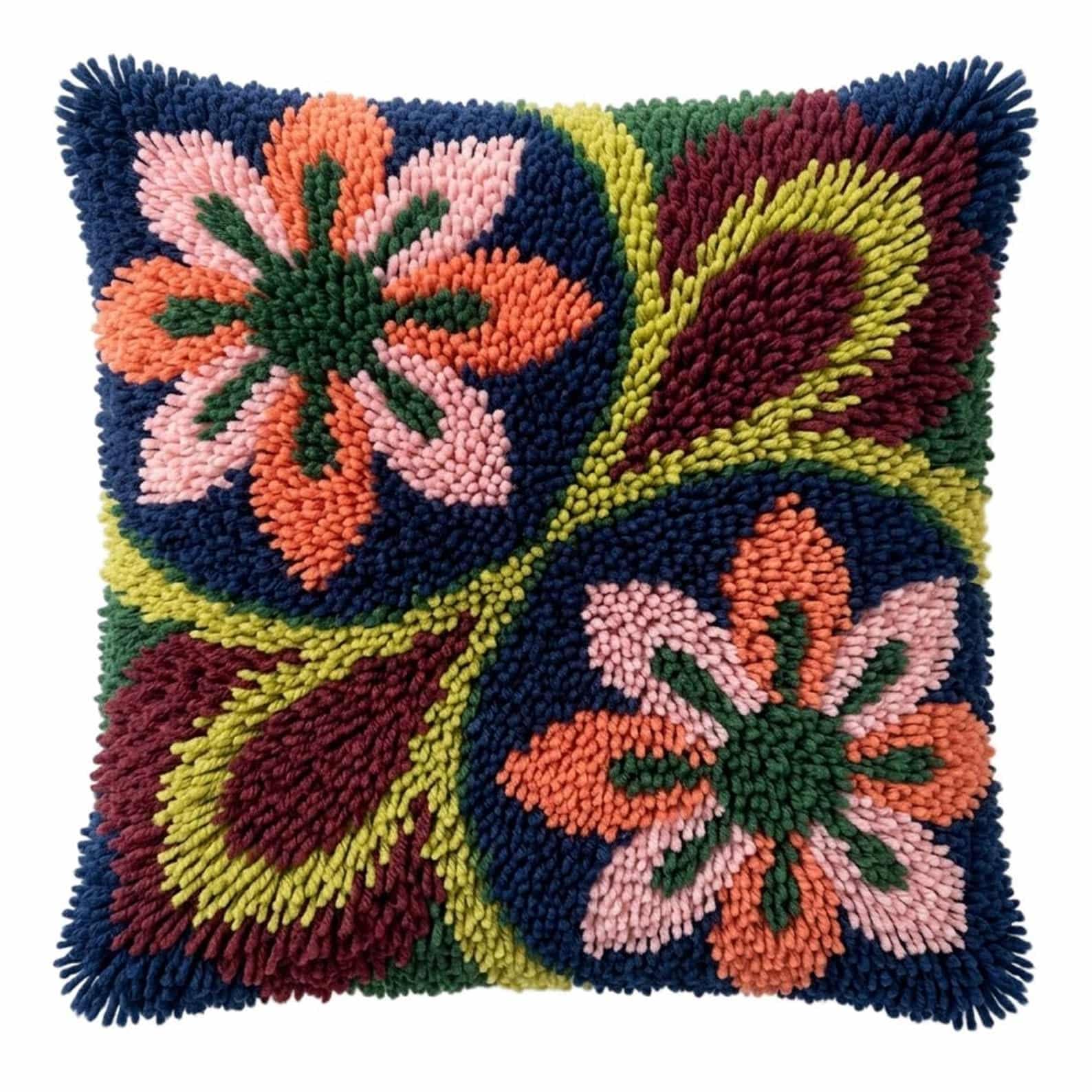 AxiangziK Latch Hook DIY Pillow Kit,Botanical Cushion Cover 43X43Cm