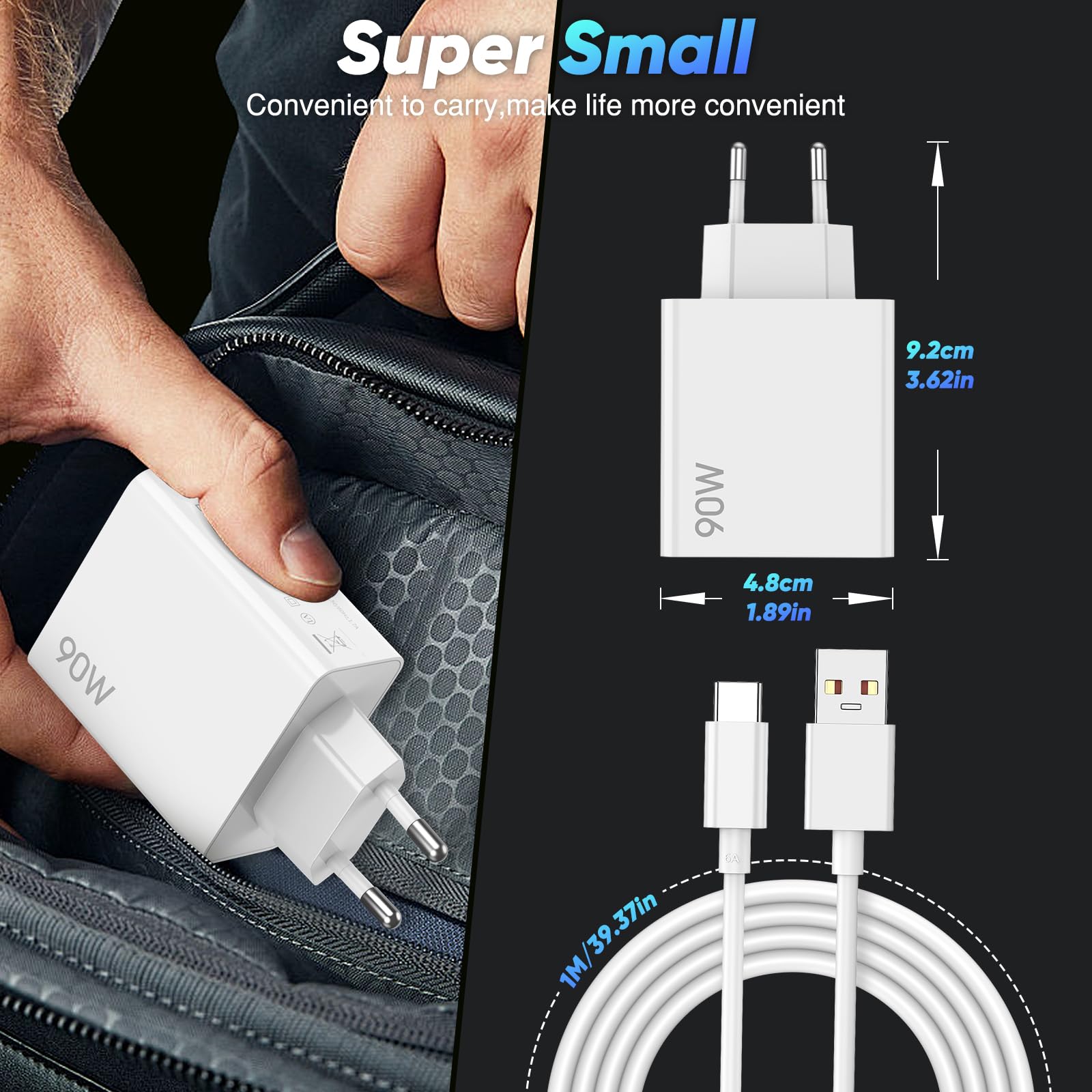 Szybka ładowarka 90 W z kablem USB C 1M do Xiaomi 15 14 13 Ultra POCO F6 X7 F7 Pro, adapter do szybkiej ładowarki 90 W Turbo kabel USB C do Xiaomi Redmi 14C 13C Note 14 13 12S 11S 10 9 Pro