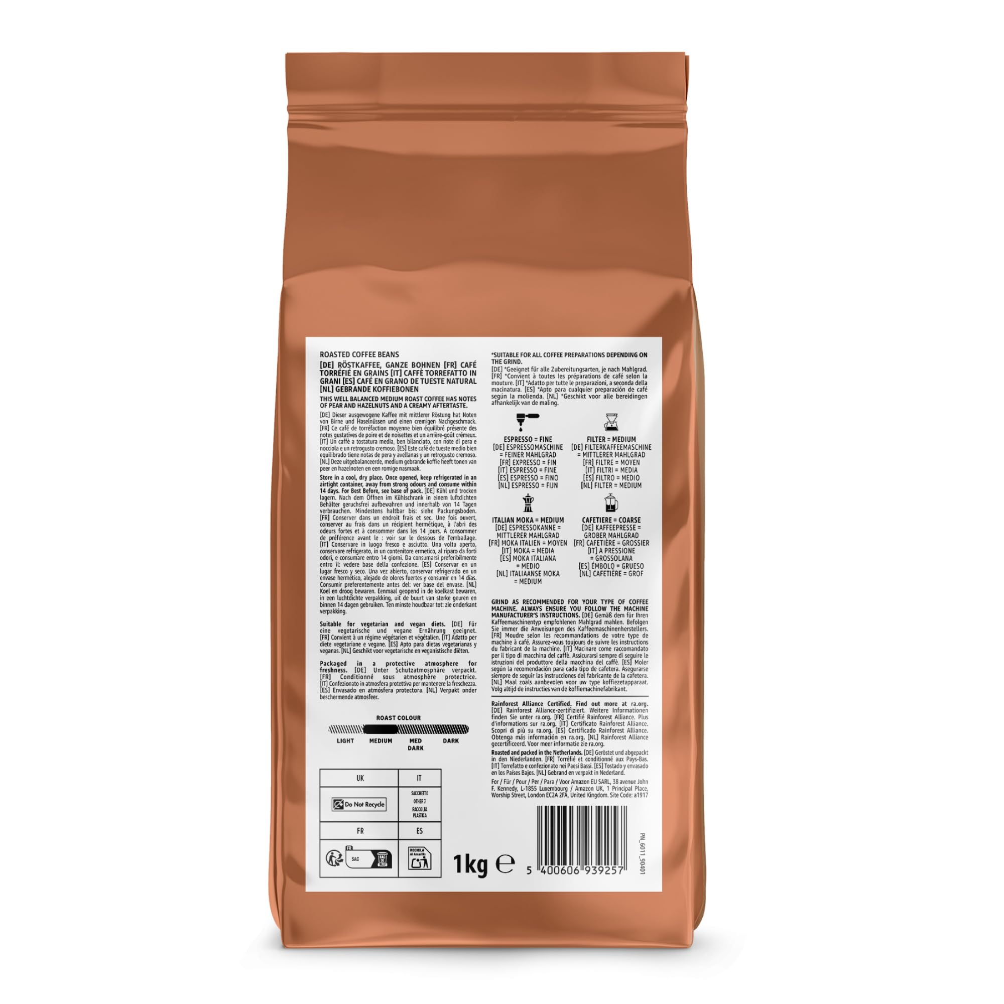 Amazon Crema Café En Grano De Tueste Natural Intensidad 4, 1kg
