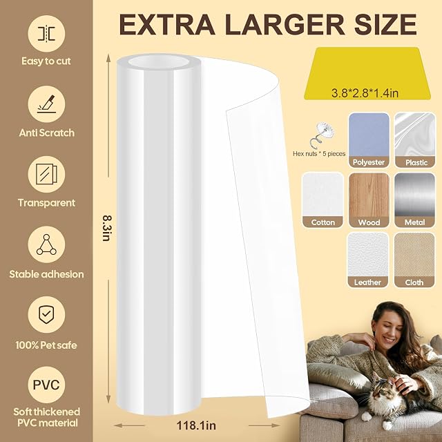 Foto 2 de 7 de Pyralidsg Protector Sofa Gatos Arañazo, 20cm x 3m Rascador para Gatos Transparente