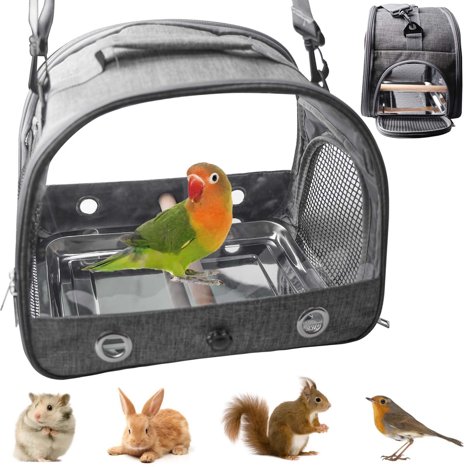 Borsa per il trasporto per uccelli con asta in acciaio inox, per pappagalli, pappagalli, piccoli animali, per viaggi, escursioni, campeggio, pieghevole a 180°