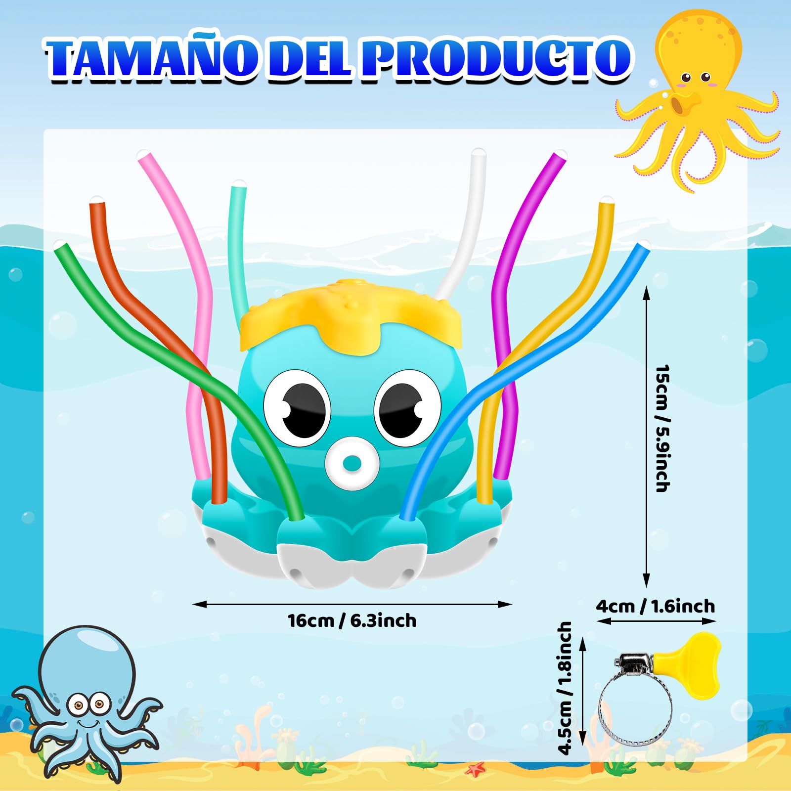 Pulpo Aspersor De Agua Para Jardín | Juguete De Rociador Al Aire Libre Para Niños De 3 A 8 Años | Conexión A Manguera De 8 Brazos