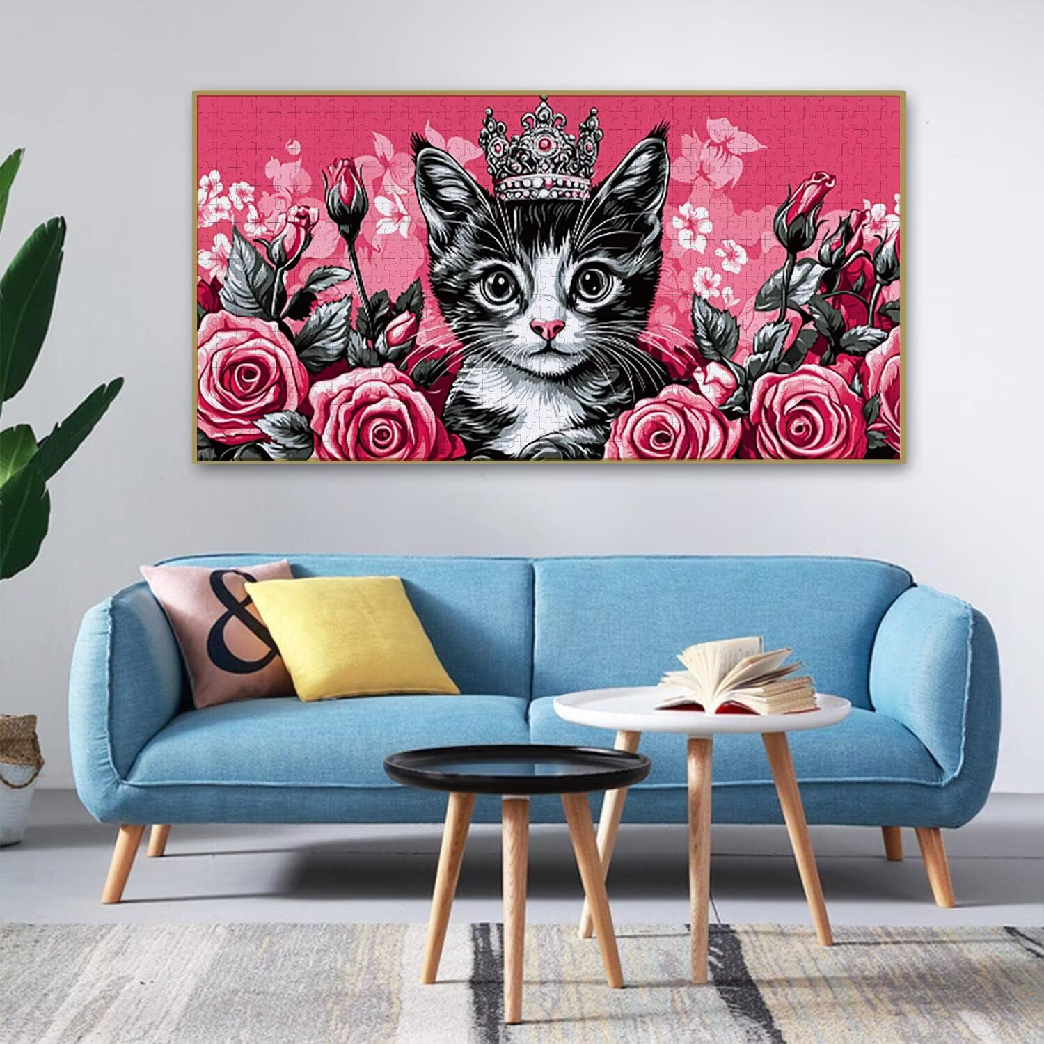 Różowy kot - Puzzle 900 sztuk dla dorosłych - Puzzle DIY, kreatywna rozrywka, sztuka nowoczesna, klasyczne puzzle dla dorosłych i młodzieży w wieku 12 lat, pomysł na prezent dla mężczyzn i kobiet 87 x