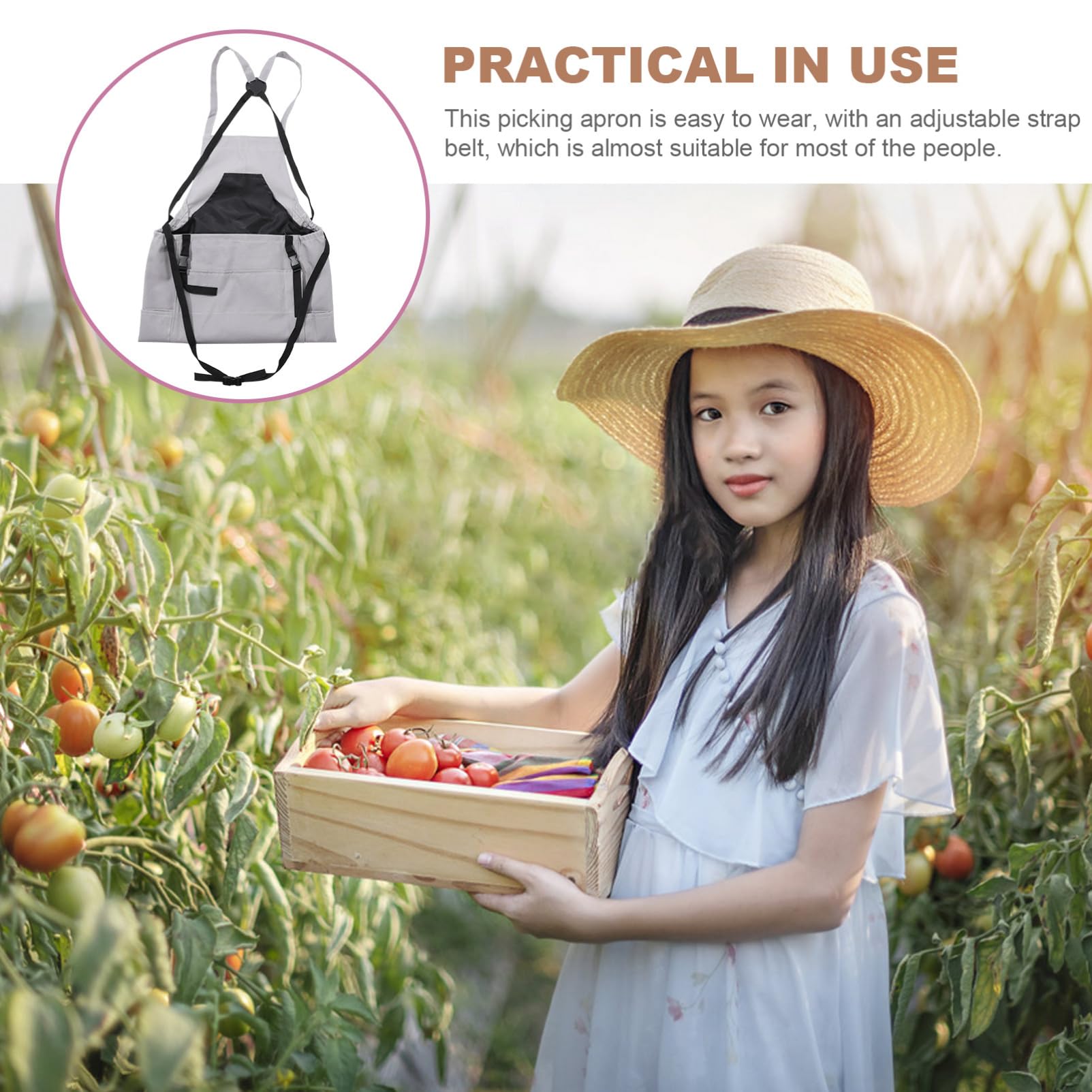 Delantal de Frutas con Bolsillo para Jardín y Huerto de Carga Resistente con Cinturón Ajustable y Gran Capacidad