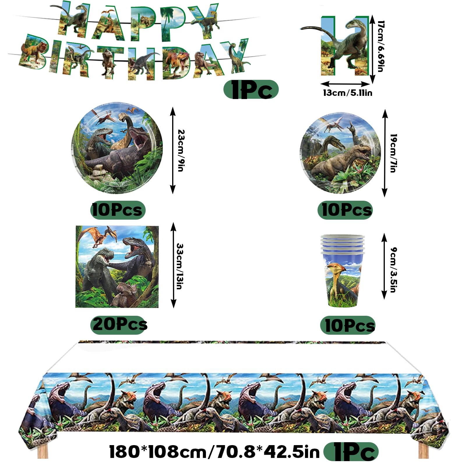 93 Pezzi Dinosauri Stoviglie per Feste di Compleanno，Addobbi Compleanno Dinosauri，Tovaglioli, Tovaglia, Piatti di Carta
