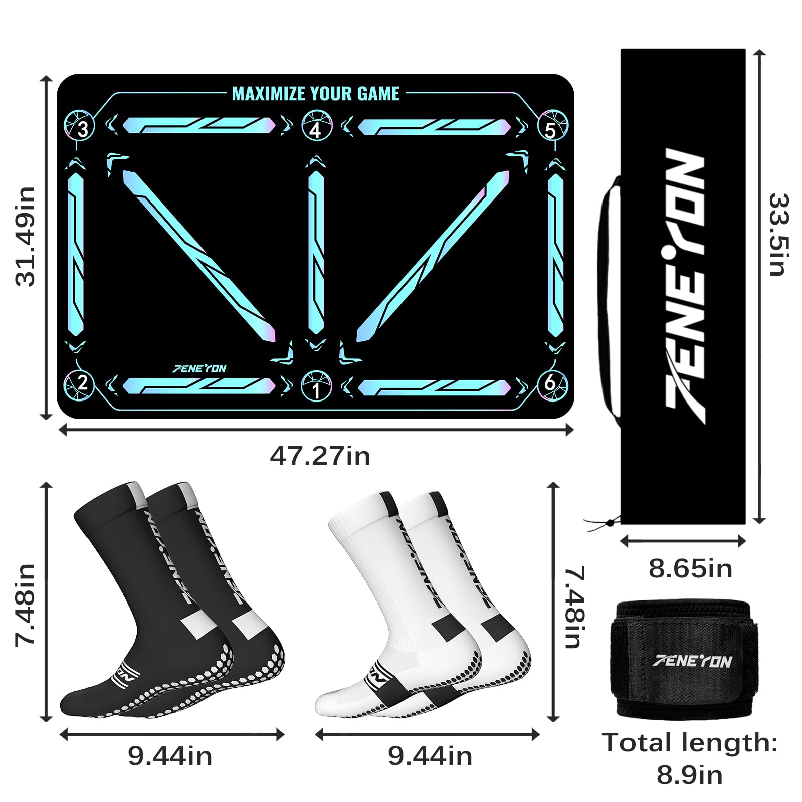 Soccer Training Mat with Soccerball socks-Non-Slip Soccer Training Equipment for Adults and Professional Athletes to Boost Speed, Strength & Coordination | Soccer Trainer for Indoor/Outdoor Drills