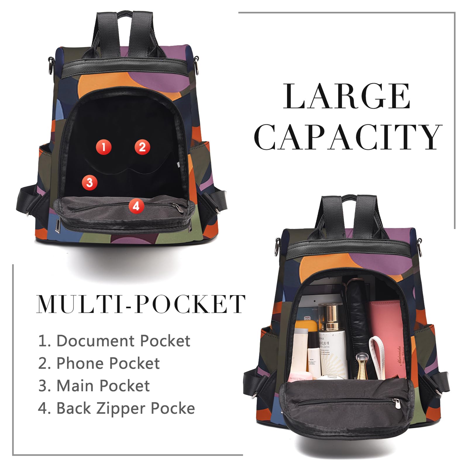 Charmore Zaino da Donna Antifurto Borse Nylon impermeabile Daypack Spalla per Viaggio Lavoro Scuola