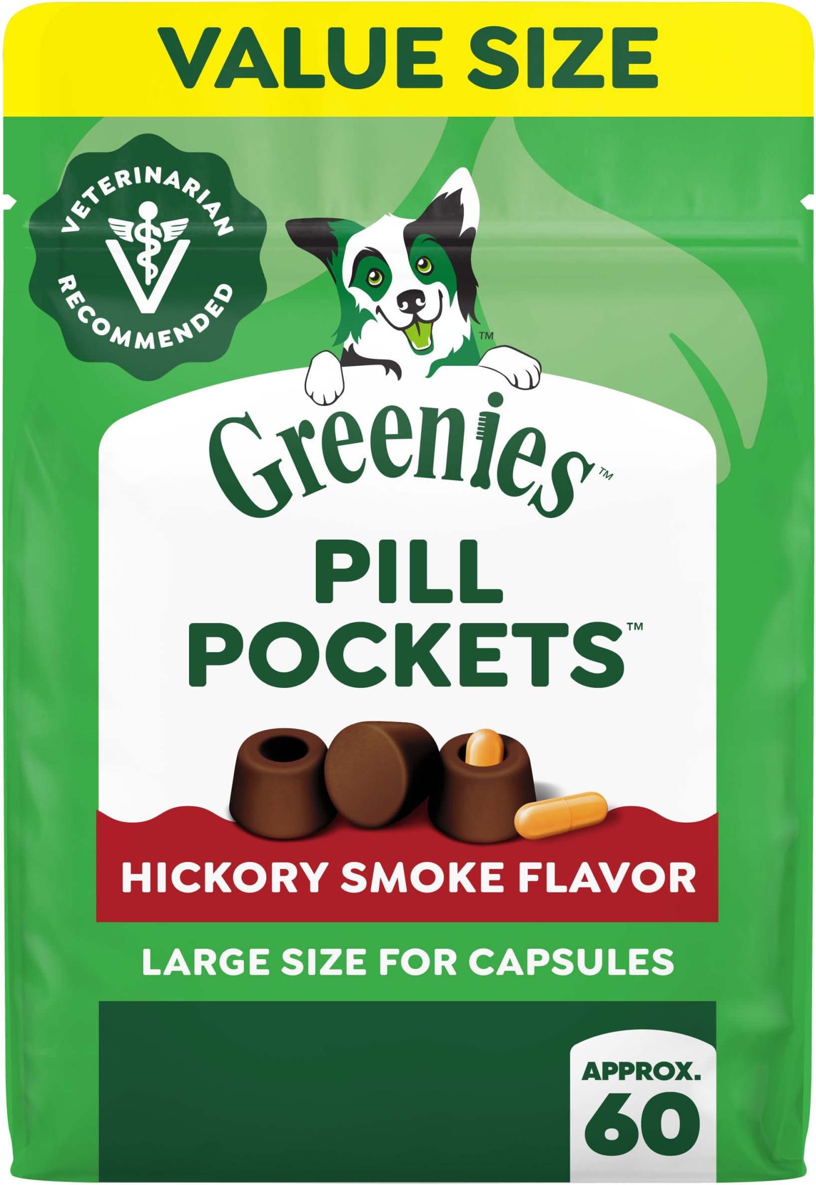 Pill Pockets for Dogs Large Size, Soft Dog Treats, Hickory Smoke Flavor, 15.8 oz. Pouch (60 Treats)