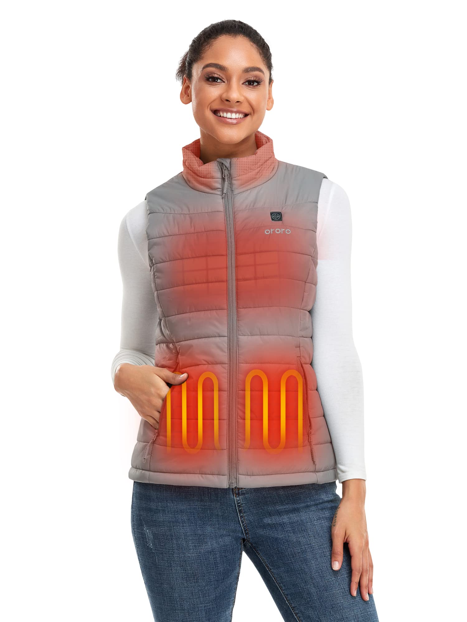 ORORO Women's Lightweight Heated Vest with Battery Pack Large Silver