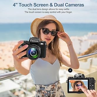 8K Digital Cameras for Photography, WiFi 64MP Professional Camera with Dual Lens, 4" Touch Screen, Autofocus ，16X Digital Zoom, 3000mAh Batteries, 32GB Card, Black