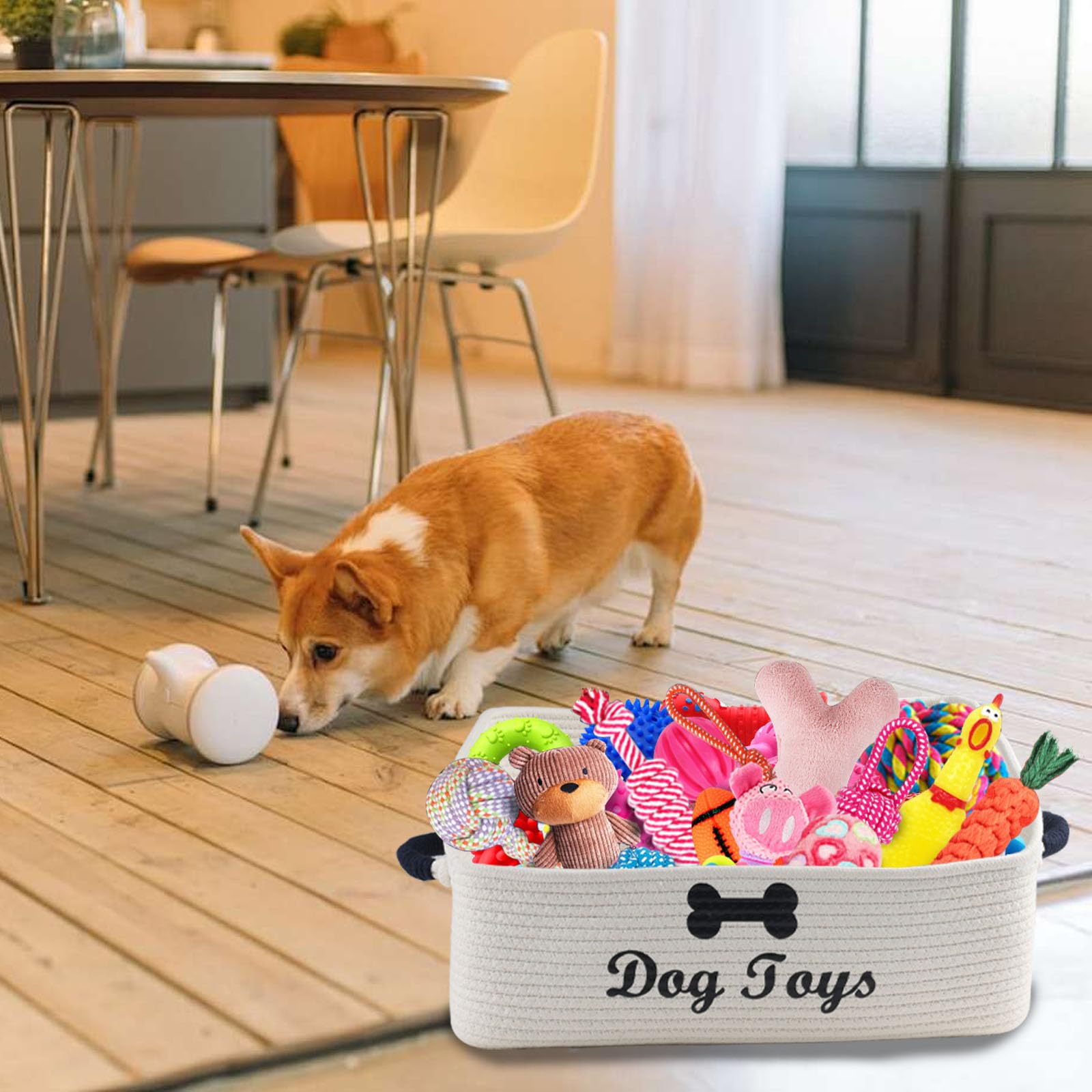 Morezi Cestino trapezoidale per animali domestici, adatto per cani e gatti, cuccioli, corda di cotone lavabile con manici, pieghevole, facile da spostare – Beige