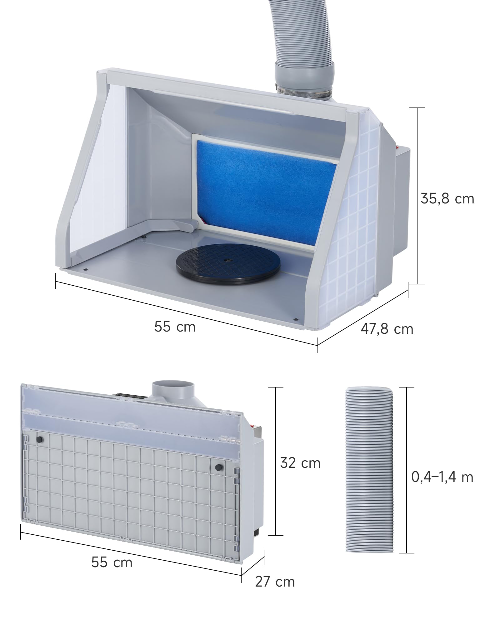 VONLUCE Cabina de Pintura Plegable con Aerógrafo Profesional, Ventilación Ajustable 4m³/min, 3 Luces LED, Plato Giratorio 19 cm Manguera 1,4 m para Modelos y DIY