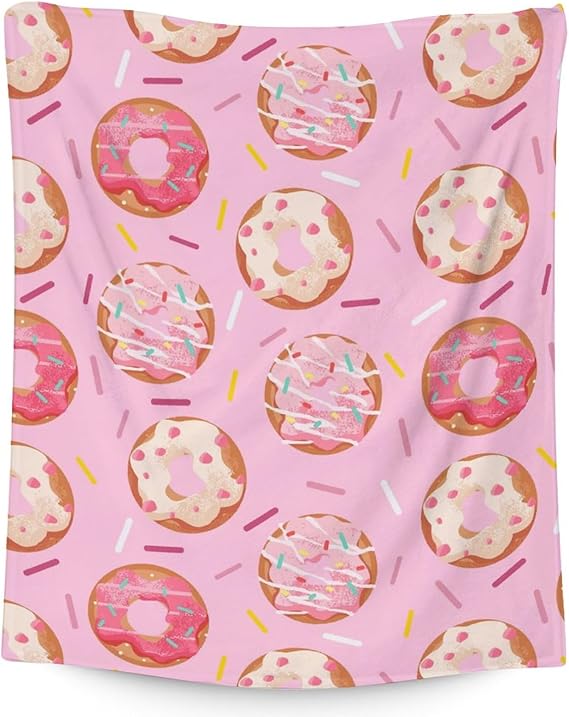 Girls Blanket - 40"x50" Cute Donut Throw Blanket Gifts for Kids & Adults - Pink Soft Fuzzy Doughnut Blanket for Couch & Living Room