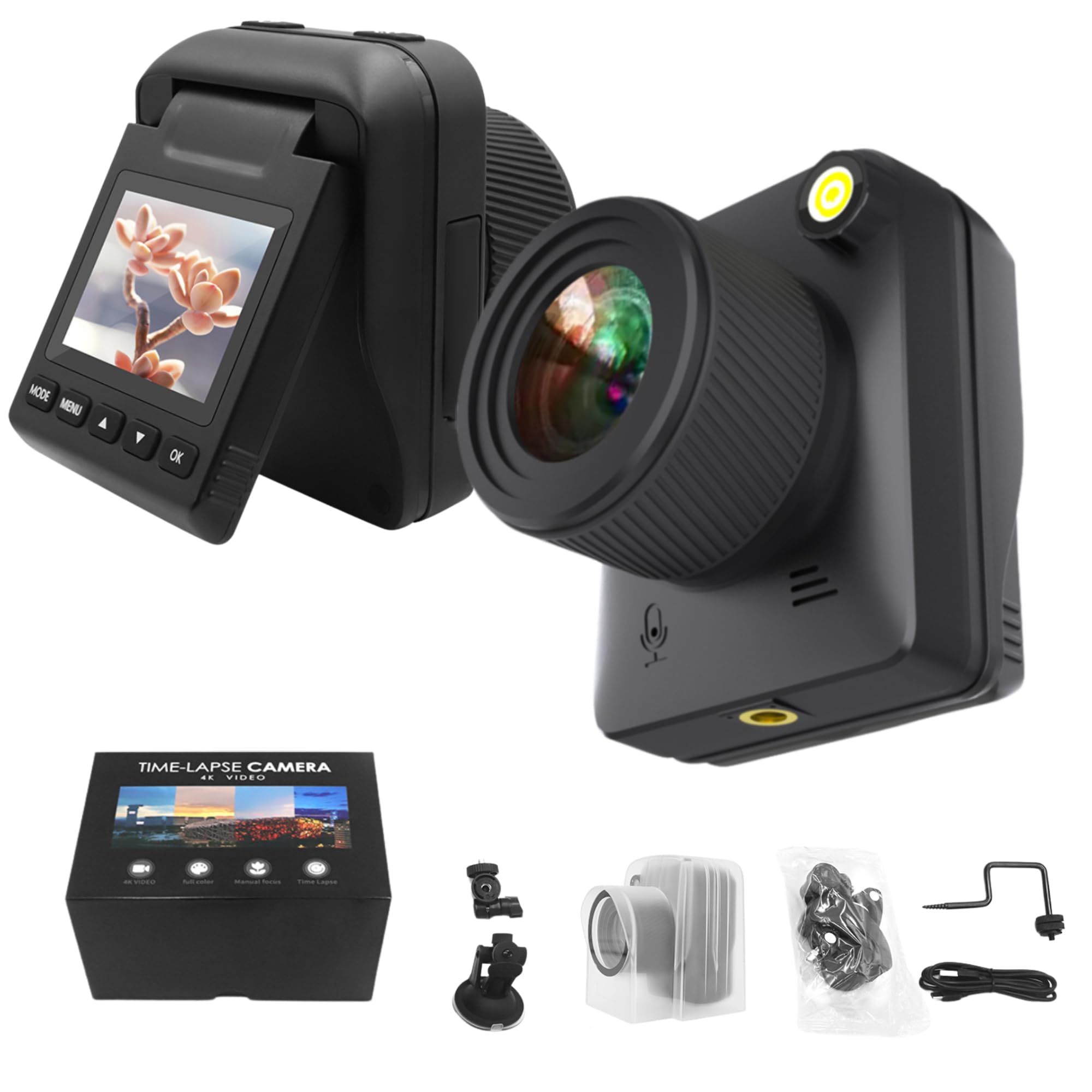 Bewinner Zeitraffer Kamera - 3200W 4K Vollfarb Timelapse Camera, 2 Zoll Kippbildschirm wasserdichte Kamera, Makroaufnahme, Wasserdicht nach IP66, 6 Monate Akkulaufzeit