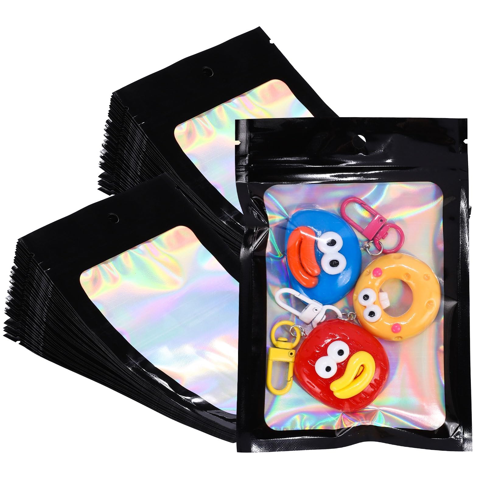 Photo 1 of 4x6 Inch Black Holographic Mylar Bags, 100Pcs Resealable Foil Zipper Pouches for Gummies, Jewelry Storage, Party Favors, Small Business Packaging