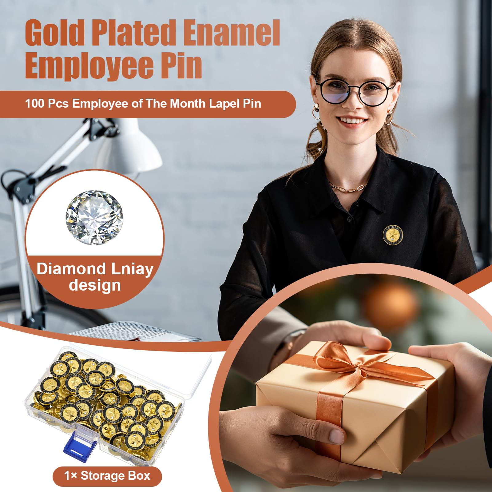 Yunlly 100 Stück Anstecknadeln für Mitarbeiter des Monats Anerkennung von Mitarbeitern, Stern, Emaille, Geschenk für Auszeichnungen, Kollegen, Teammitarbeiter, Geschenke