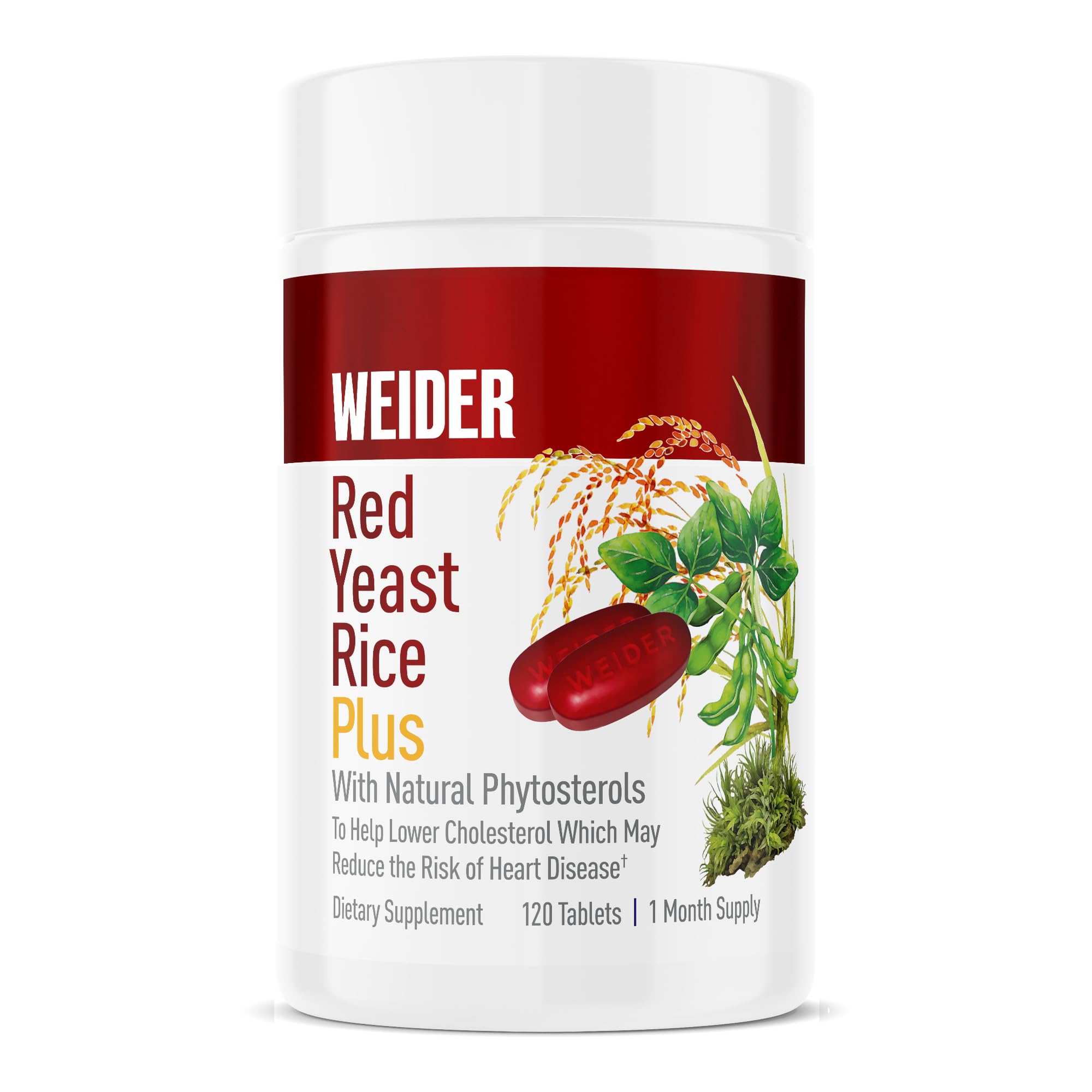 Weider Red Yeast Rice Plus, Heart Health Supplement, 120 Capsules White 120 Count (Pack of 1)