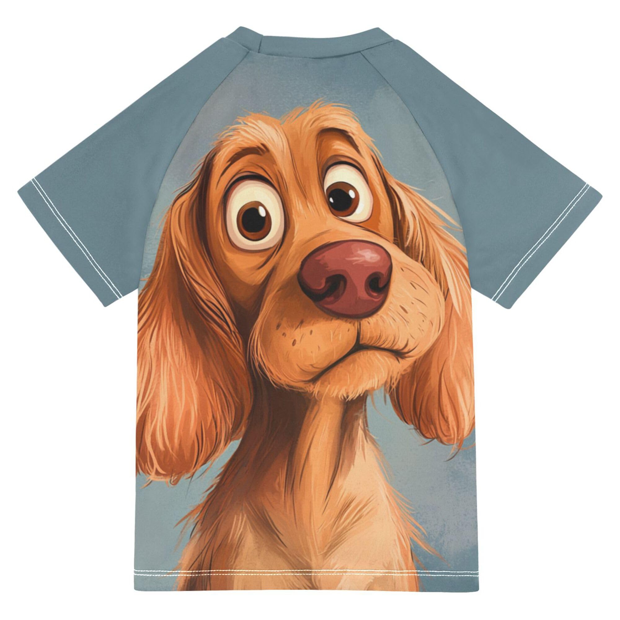 Cartoon Funny Spaniel Dogs Kids Bathing Suit UV Protection Baseball Shirts Swimwear Beach Tops 3T