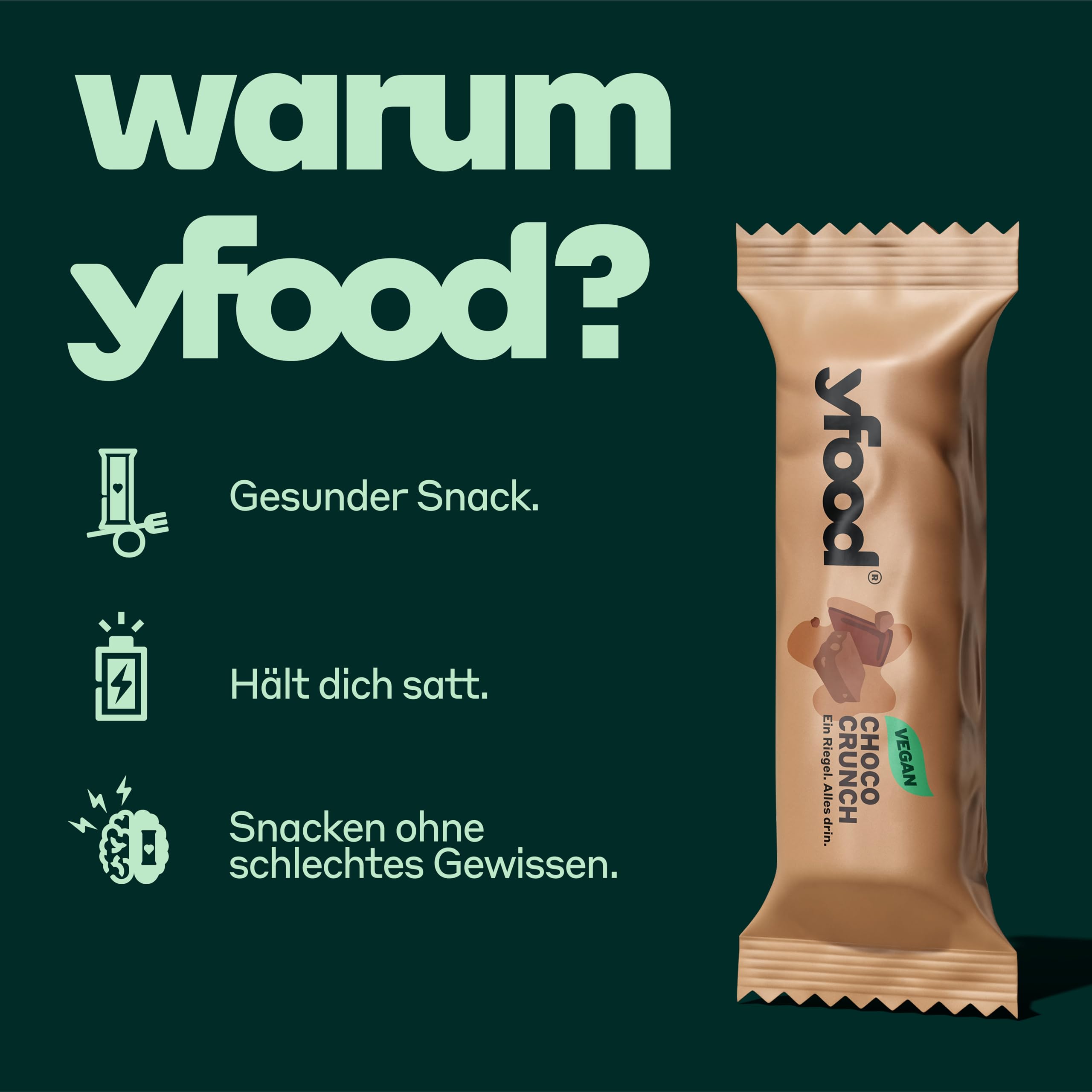 yfood Riegel Vegan Choco Crunch, mit 10 g Protein, 12 Riegel á 60g