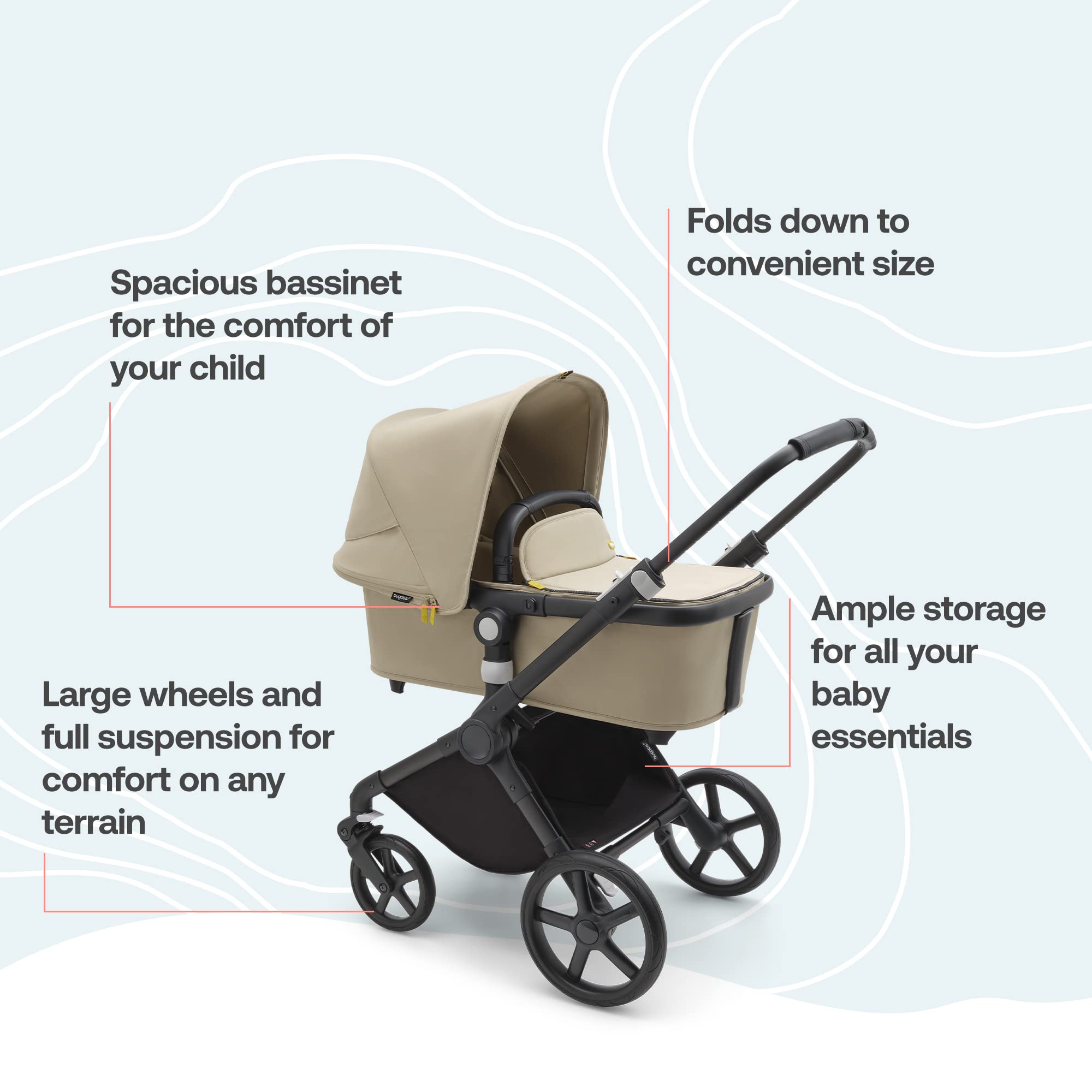 Bugaboo Fox Cub All-Terrain Stroller, Lightweight and Strong Pram and Baby Pushchair, Durable Design and Extra-Large Sun Canopy, One-Piece Self-Standing Fold, Desert Beige Computers