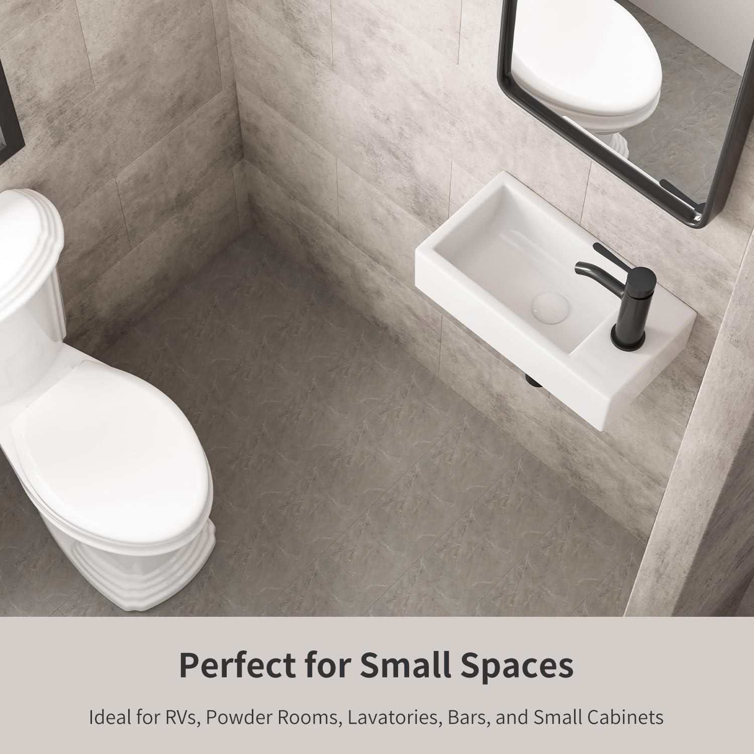 Fregadero rectangular de porcelana blanca de 18 x 10 pulgadas, montaje en pared, moderno, fregadero de baño pequeño, 17.7 pulgadas de ancho x 9.6 pulgadas de profundidad 5