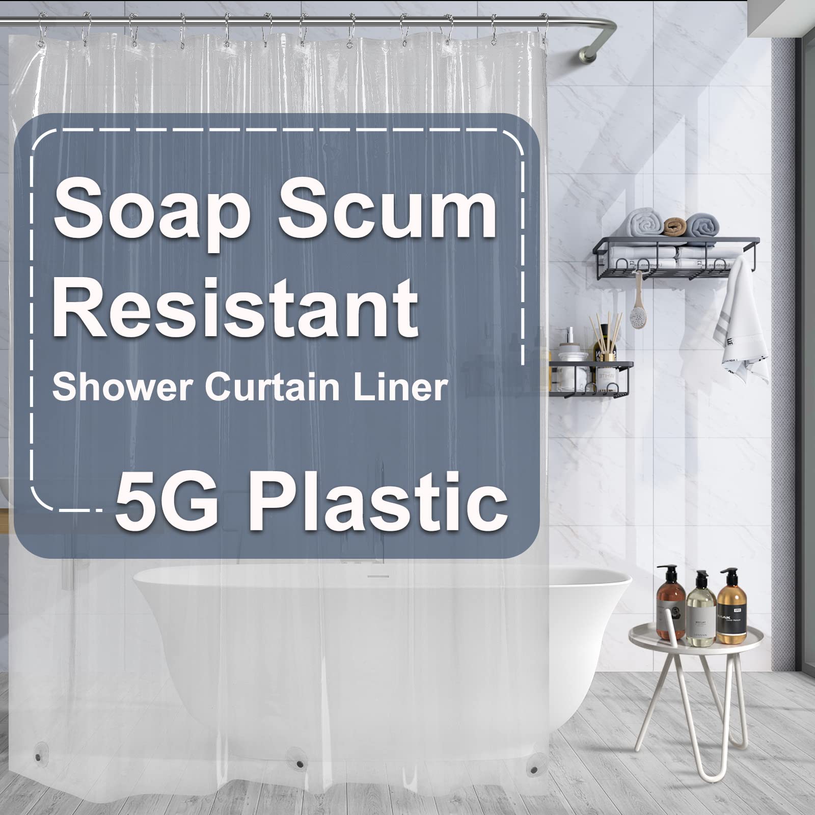 Amazer Clear Shower Curtain Liner, Extra Long Shower Curtain Liner 72 x 96 Inches, PEVA 5G Tall Plastic Shower Curtain Liner for Bathroom with 3 Magnets, Stall Shower Curtain Liner 96 Inches Long