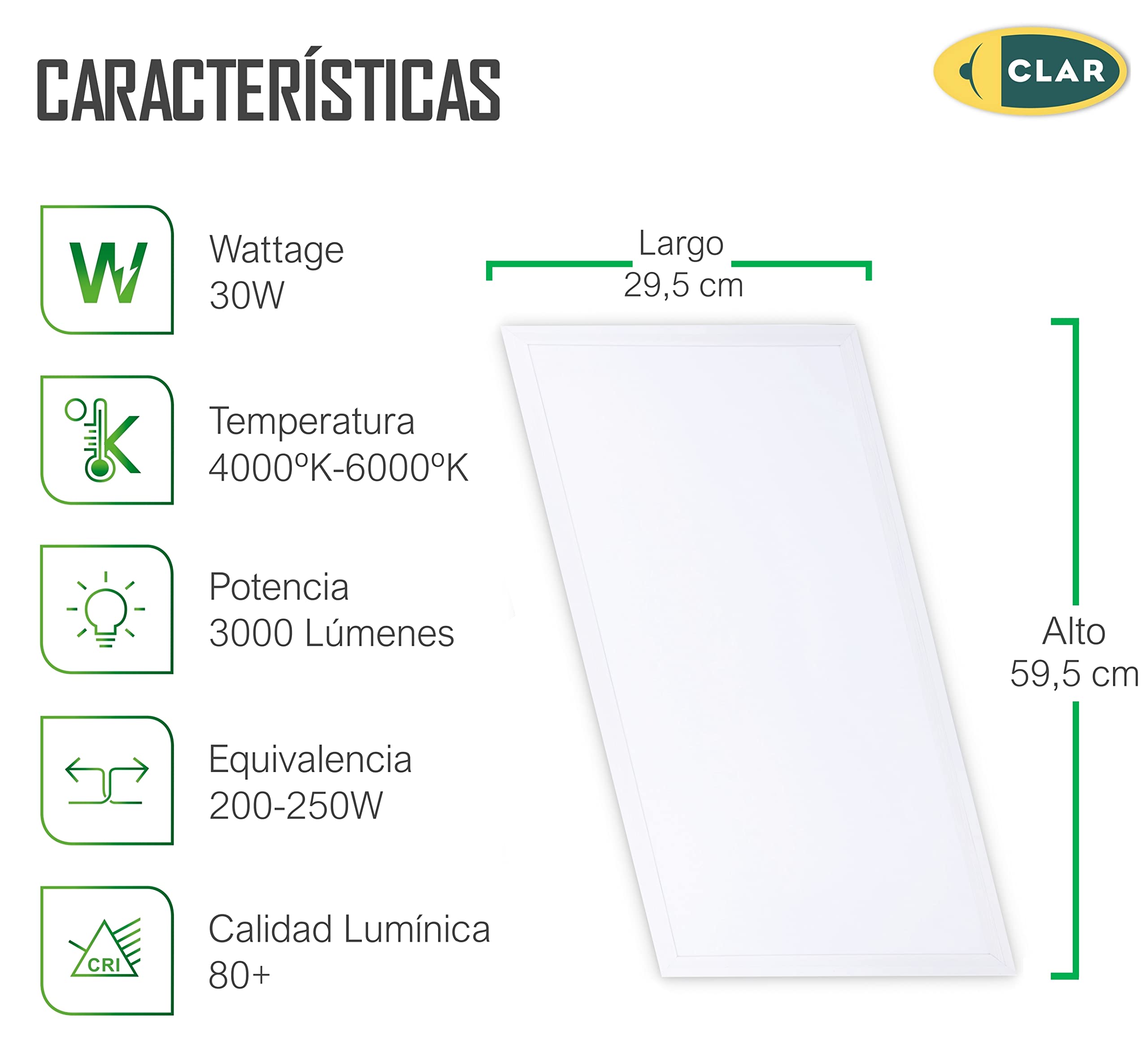 CLAR - Panneau LED encastrable 60 x 30 cm, panneau LED pour plafond, panneau LED de cuisine, panneaux LED, écran LED de 3000 lumens, blanc froid 6000 K (lot de 2)