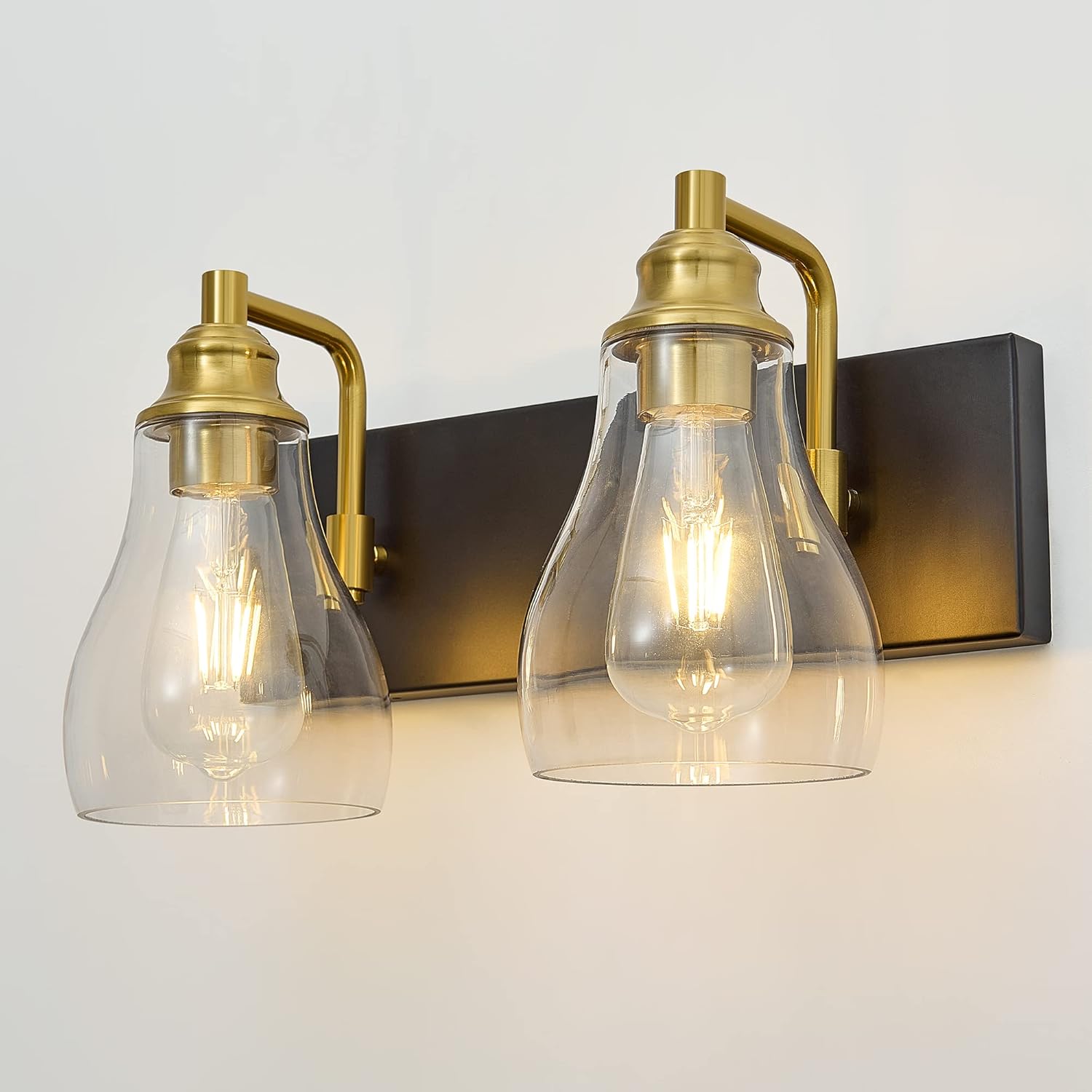 Bathroom Light Fixtures Over Mirror, 2 Light Bathroom Vanity Light with Brushed Gold and Matte Black Finish, Industrial Wall Sconce for Bedroom, Living Room and Proch