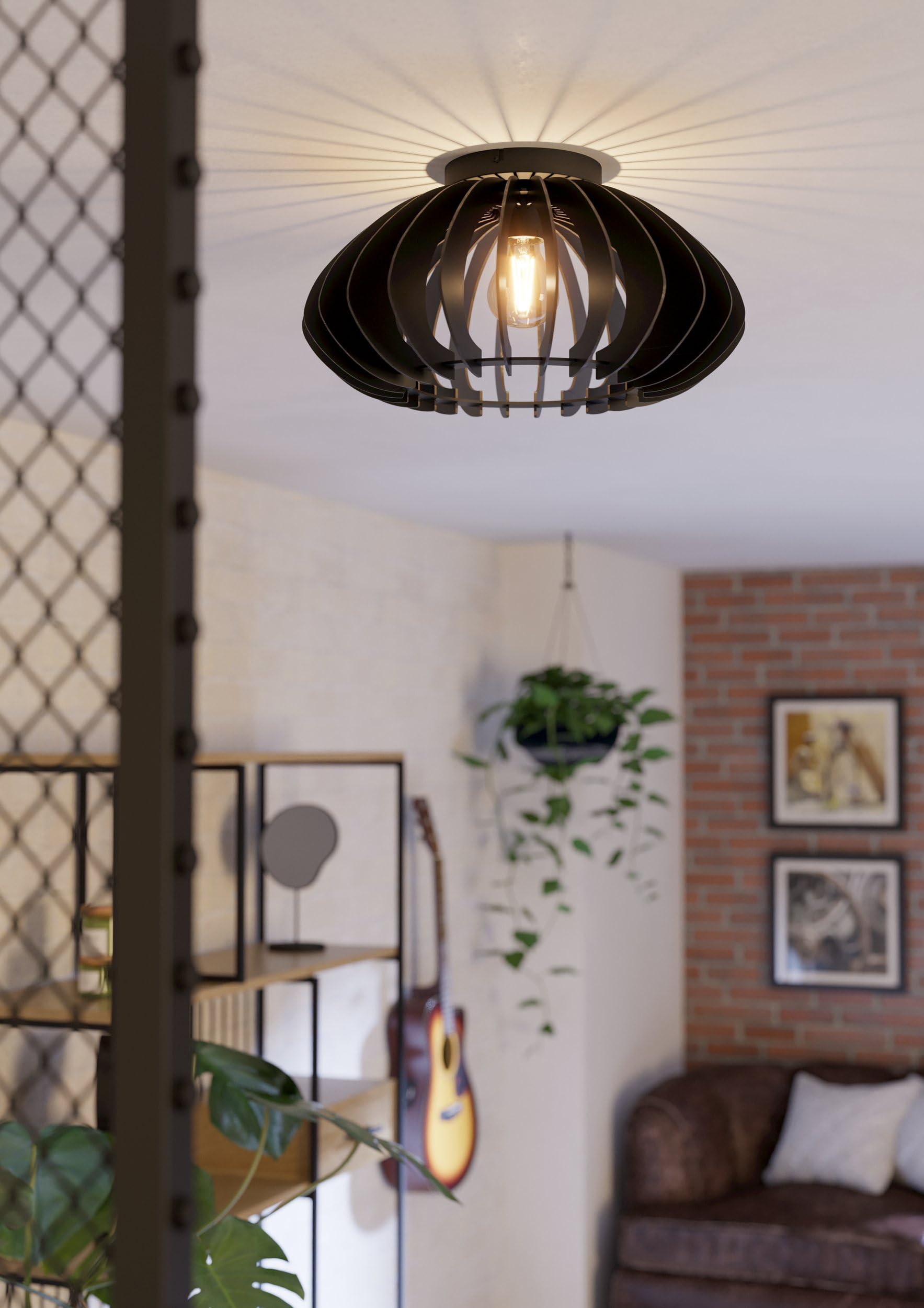 EGLO Deckenlampe Cossano 3, Deckenleuchte Vintage | Retro Deckenstrahler aus Metall und Holz in Schwarz, Wohnzimmerlampe mit E27 Fassung, Ø 45 cm