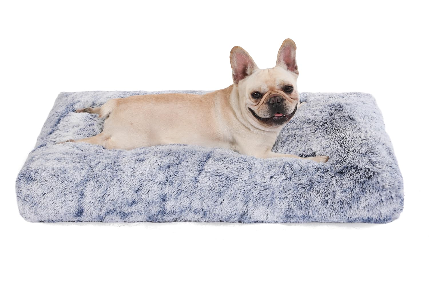 Bedfolks Waterproof Crate Bed With Removable Washable Cover, Plush Faux Fur Pad for Medium Dogs, Fluffy Kennel Bed 29"x21", Dark Blue