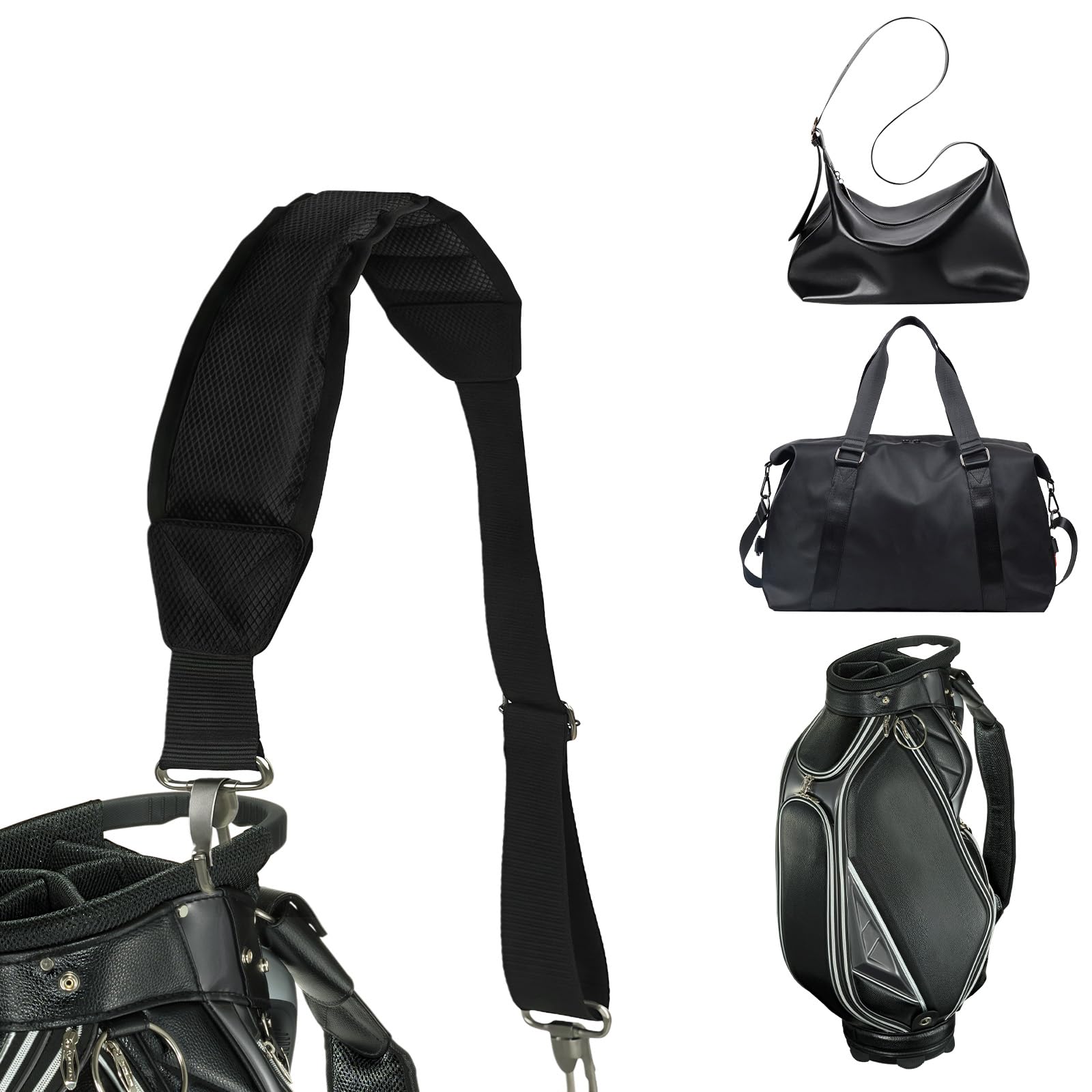Golf Bag Strap, 40.5 to 50.6 Inch Adjustable Padded Shoulder Strap, Replacement Shoulder Straps for Golf Bag, Universal Adjustable Straps (Black)