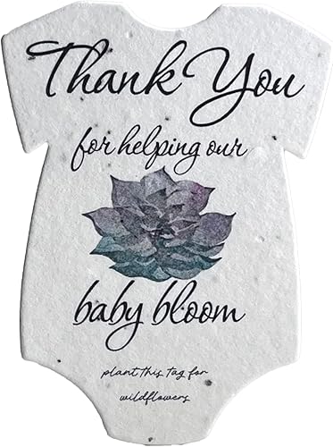 Miniatura 3 de Body para bebé con forma de agradecimiento, papel de semillas de flores de 3 x 2 pulgadas, juego de 12 (verde)