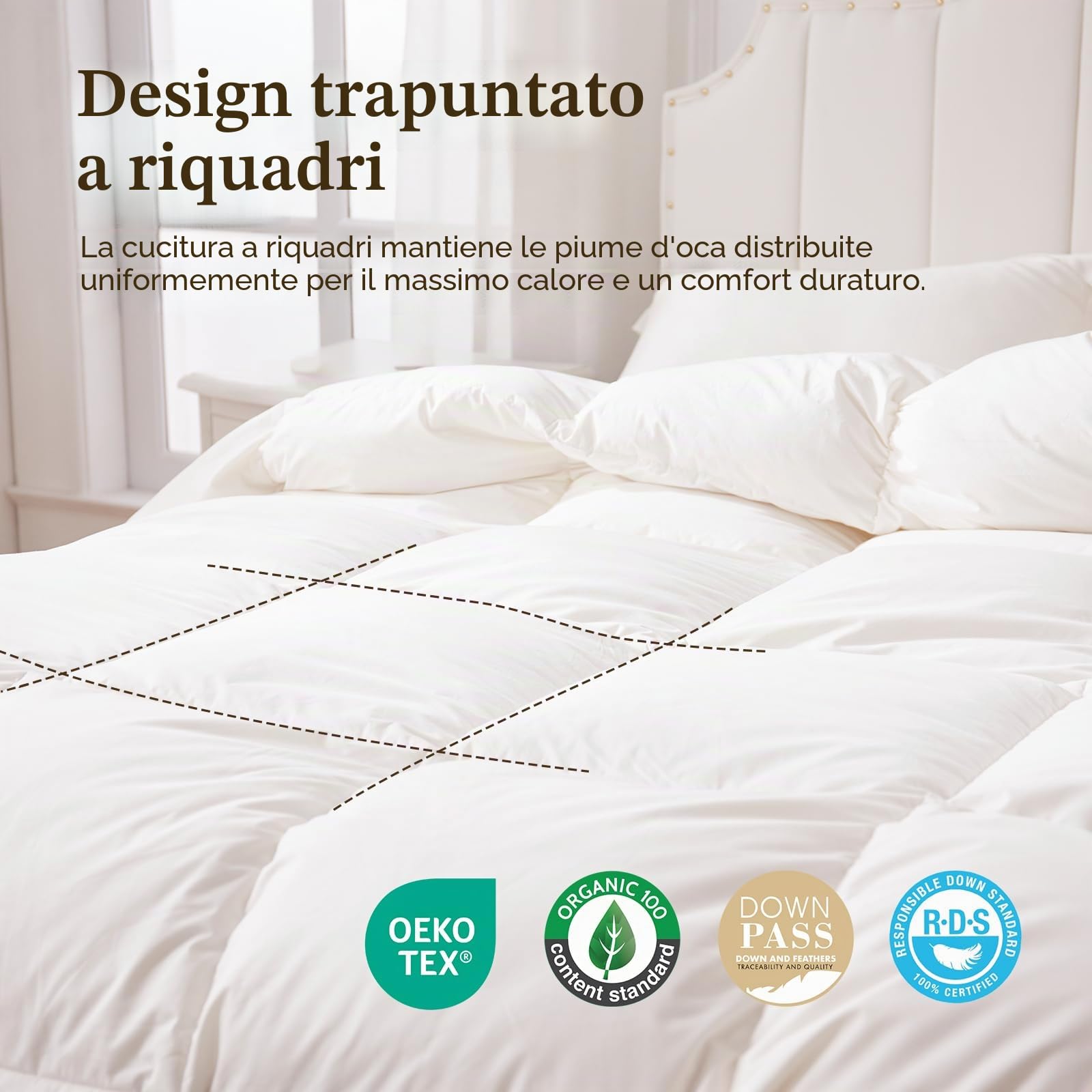 DWR Oeko-TEX Piumino d'oca 200x200 cm Caldo invernale 100% cotone biologico Piumino e piuma 2.000 g Bianco