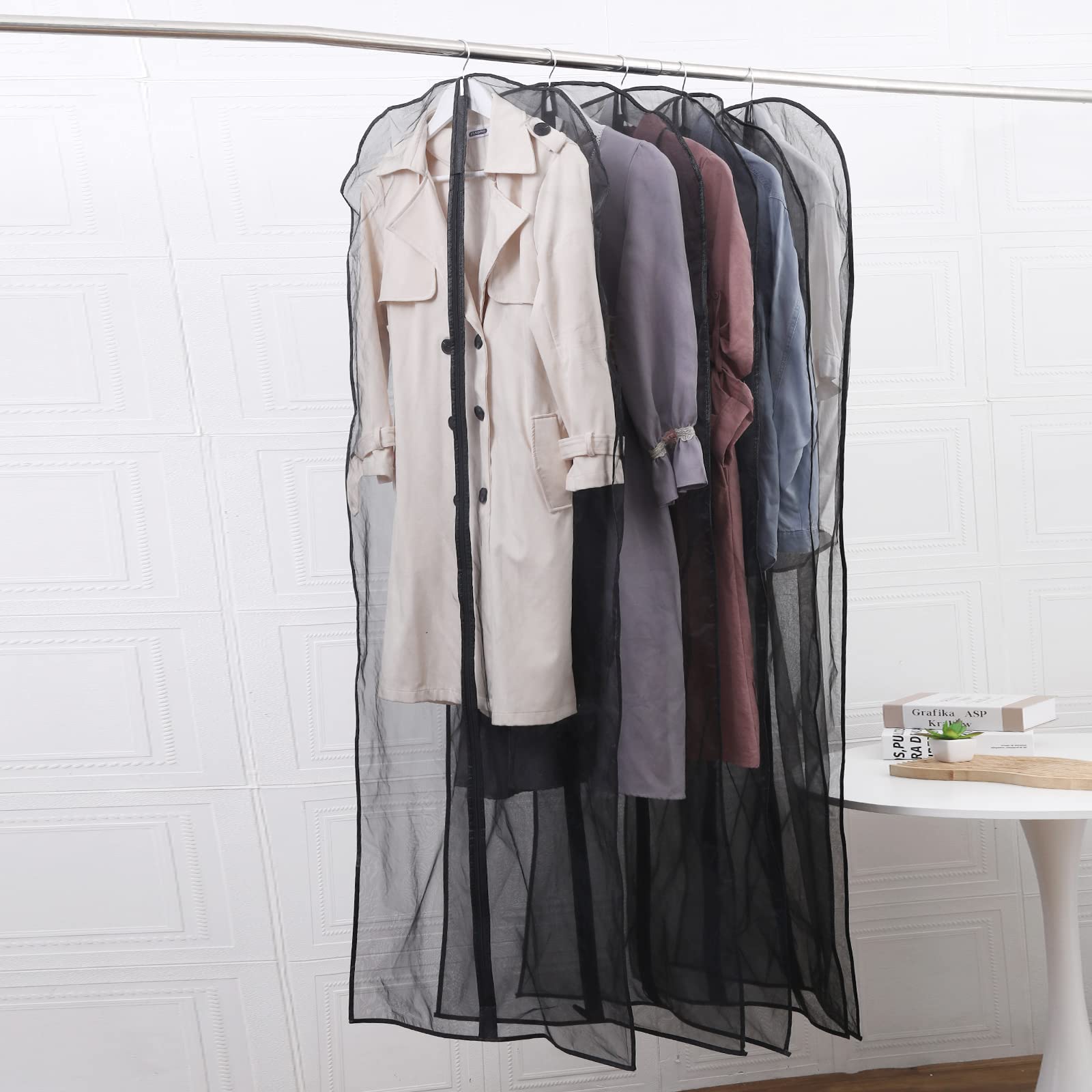 Red Dot Gift long Organza Garments Cover (10-Pack) for Abayas, long Dress,Jelebya,Evening Dress With Zipper (160 * 60cm, Black)