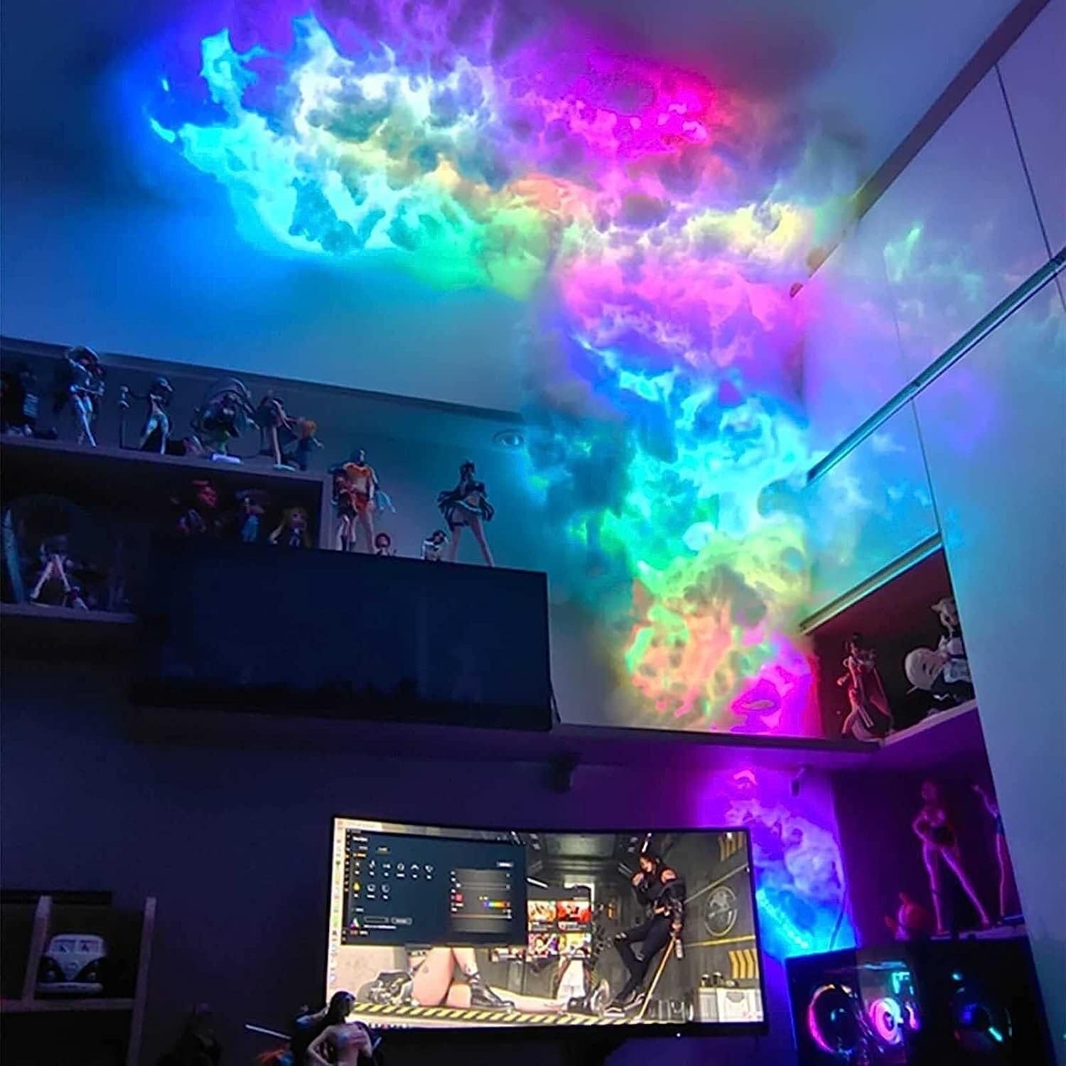 MaiBuL LNNW Proyector Estrellas 3DCotton Lightning Cloud Colorful Atmosphere Night Light, Creative Cloud Lights Sala de Juegos Garage Club BarParty Light, Decoración de Habitaciones (Size : 10M)