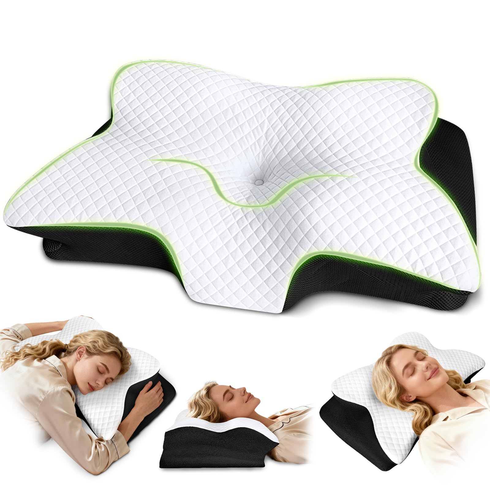 Cuscino per dolori al collo, cuscino ortopedico in memory foam, cuscino ergonomico per chi dorme sul fianco, cuscino cervicale per dorme laterale, schiena e addome, 61,7 x 37 x 13/13,6 cm