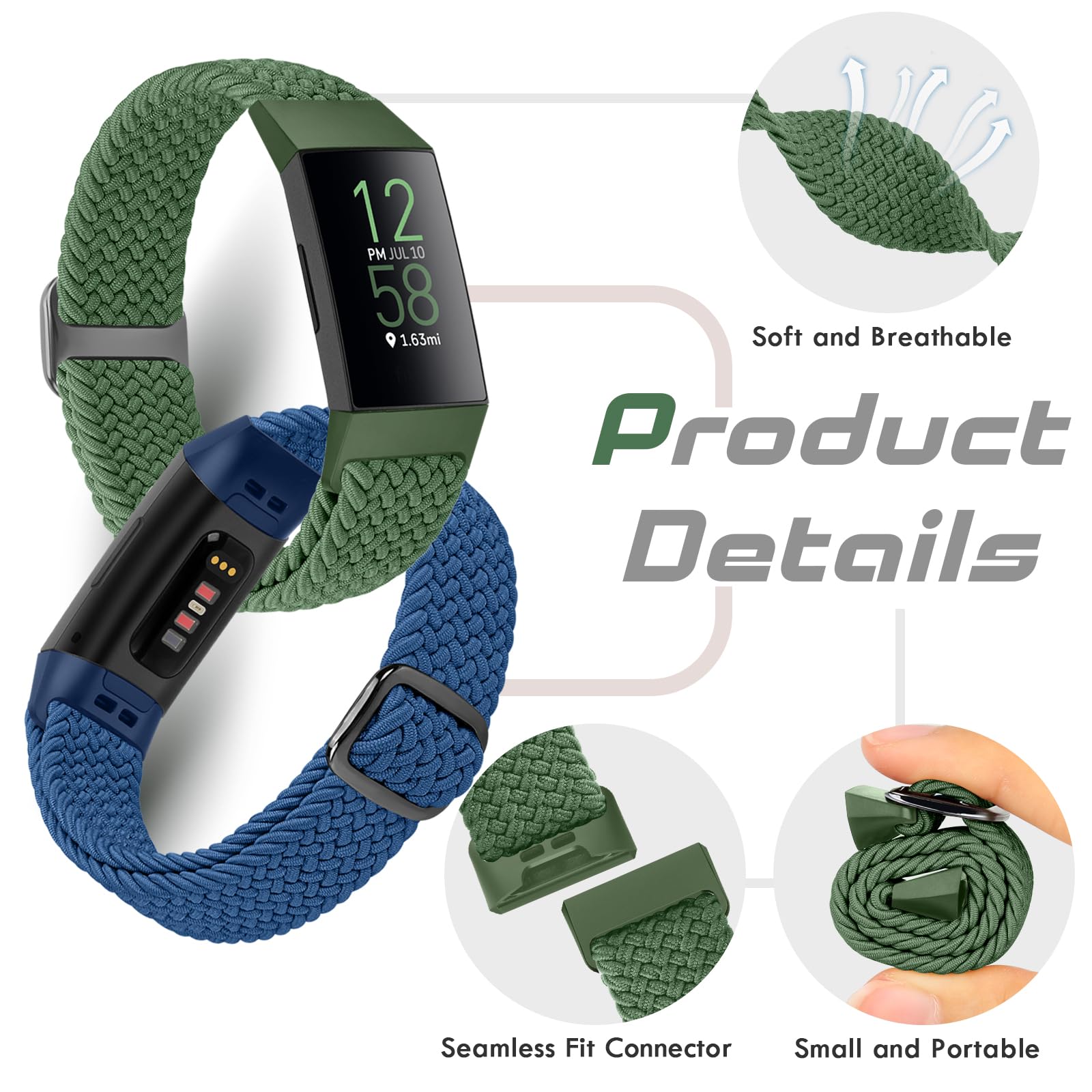 Bcuckood Braided Strap Compatible with Fitbit Charge 4/Charge 3 Straps for Women Men Adjustable Elastic Sport Soft Nylon Replacement Wristband for Fitbit Charge 4/Charge 3/SE - Image 4