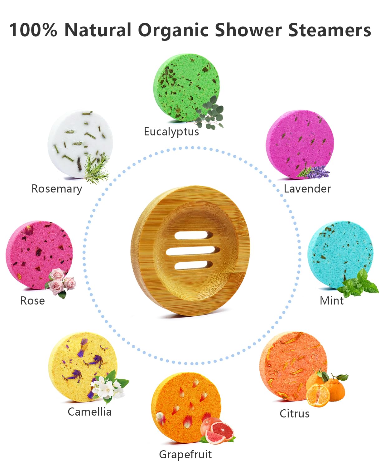 Shower Steamers Aromatherapy - 8 Pack Organic Shower Bombs with Natural Essential Oil, Self Care and Stress Relief Birthday Gifts for Women Men, Home Spa Gifts for Her Mom Wife, w/Tray