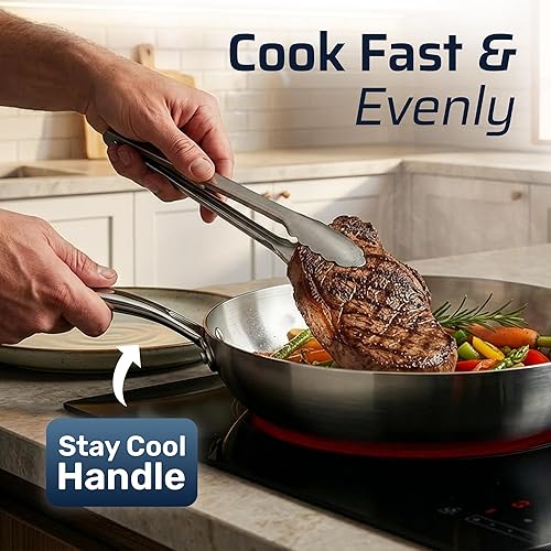 Miniatura 6 de Gotham Steel Juego de 10 utensilios de cocina de acero inoxidable, ollas y sartenes antiadherentes con utensilios de cocina de inducción, fabricados