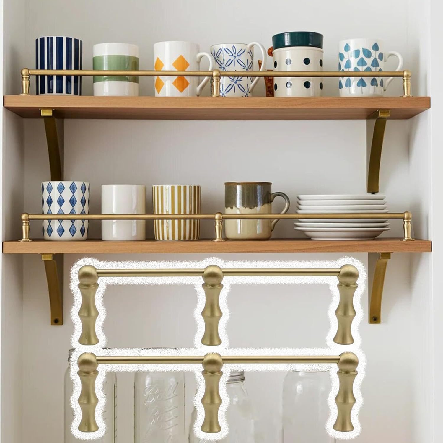 Usknxiu Decorative Brass Guard Railing for Shelves Floating Shelf Gold Railing Rod, Shelf Tipping Rails for Kitchen, Closet, Bookshelf, Wine Cabinets,C,65cm/25.6in,2