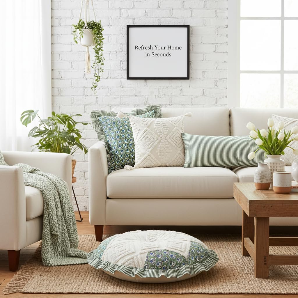 Boho Throw Pillows, 18x18 Bohemian Cushion Case,Set of 2 Textured Moroccan Throw Pillow Covers,Decorative Farmhouse Neutral Pillowcases for Couch Sofa Bedroom Living Room Home Decor White
