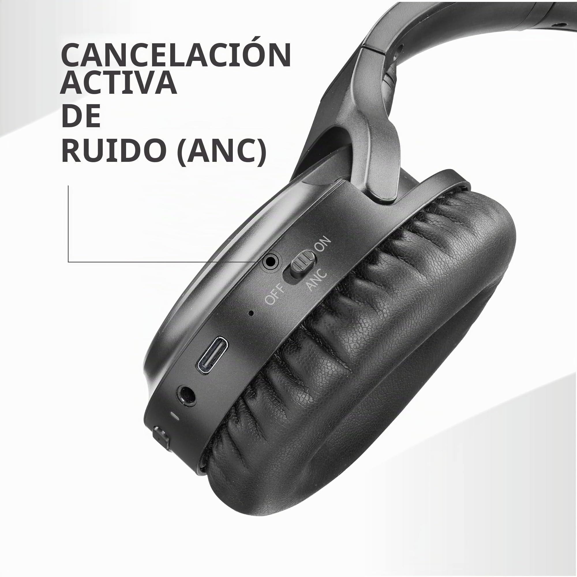 Music Sound - VIBRA - Auriculares Bluetooth inalámbricos con tecnología Active Noise Cancelling - Eliminan el Ruido Ambiental - Diadema Ajustable - 35 Horas de autonomía - Negro