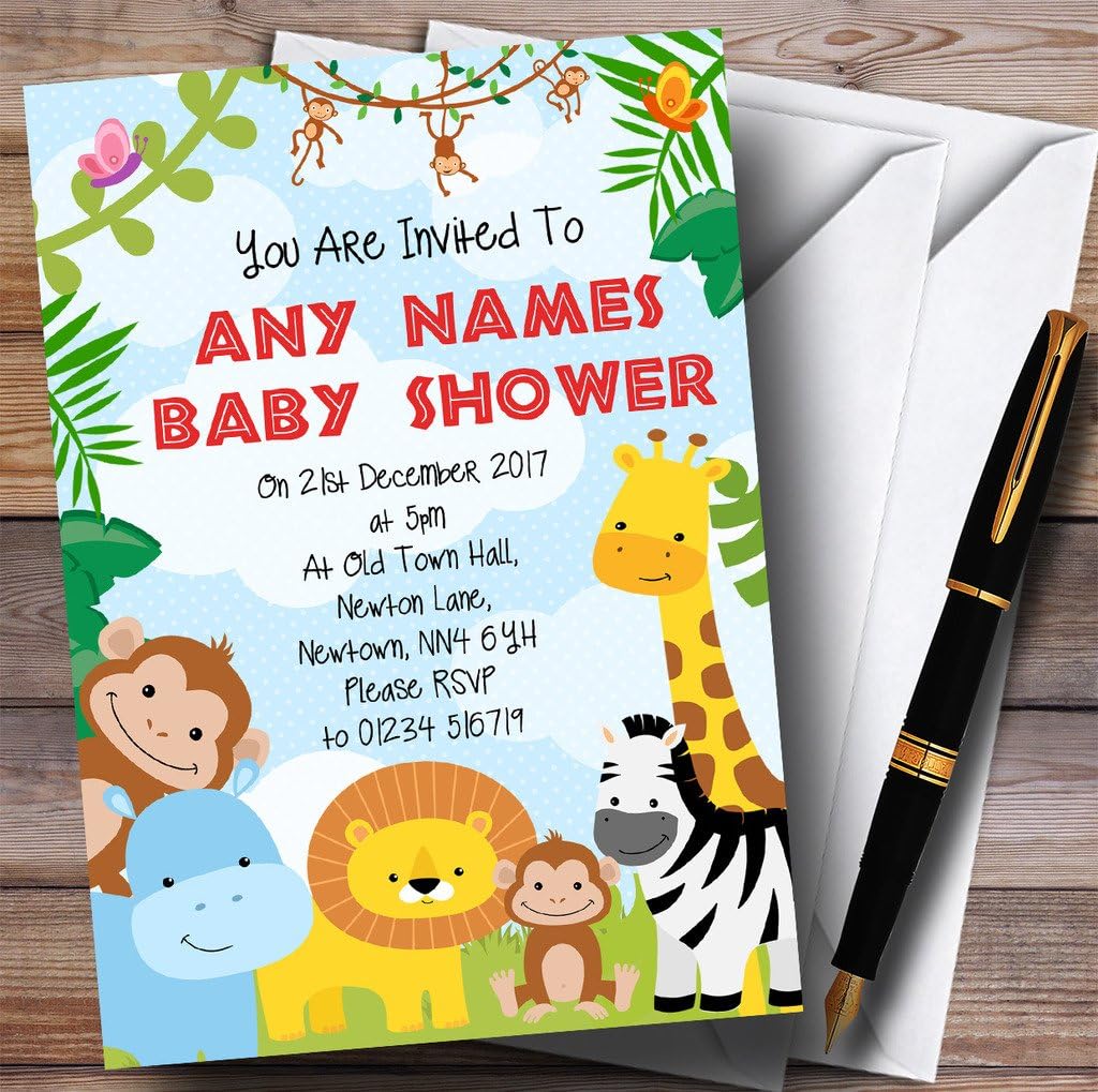 Bright Safari Jungle Animals Invitations Baby Shower Invitations